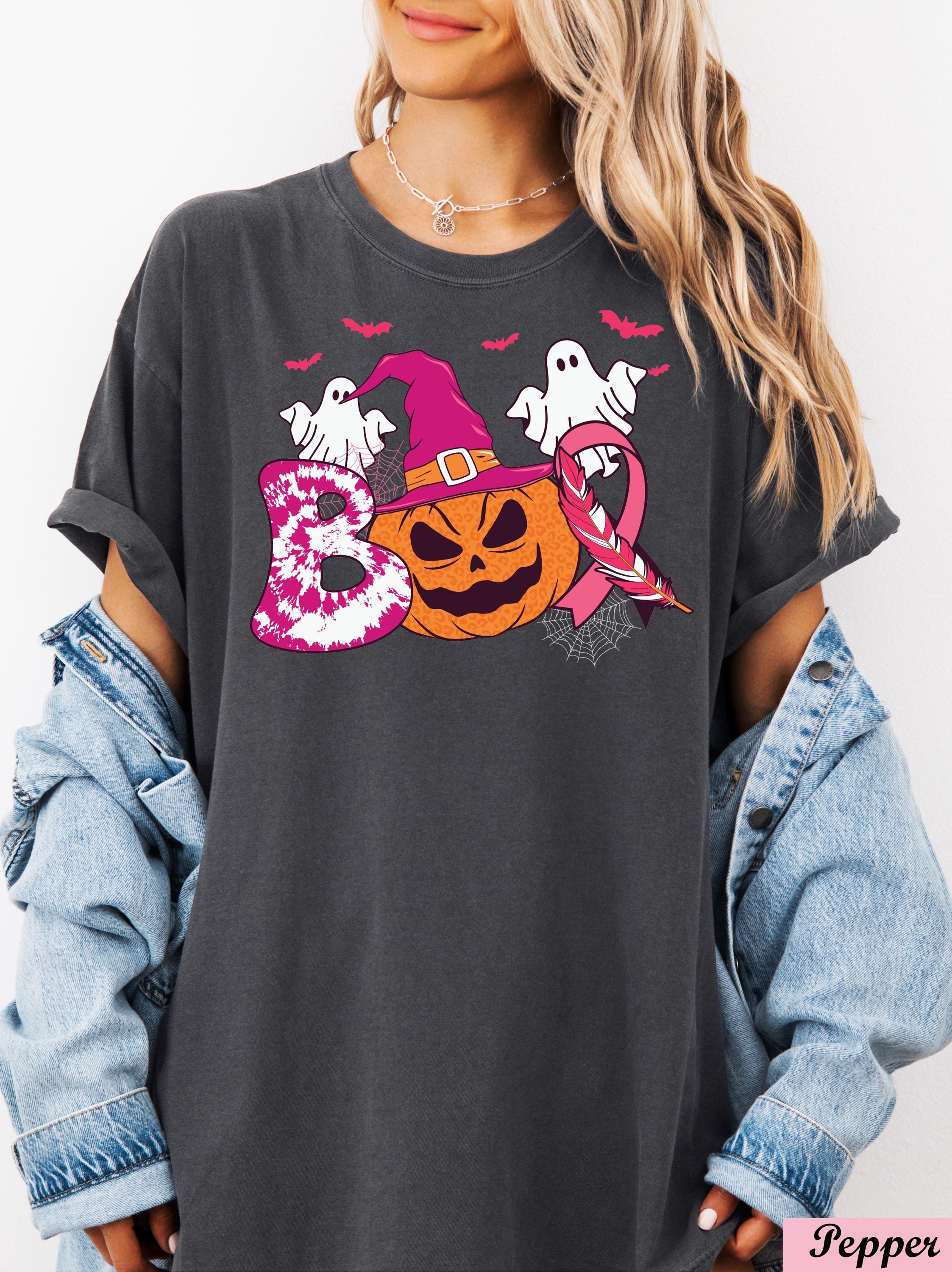 Pink Ribbon Boo Pumpkin Breast Cancer Shirt, Breast Cancer Halloween Ghost Tee, Breast Cancer Awareness , Breast Cancer Month,Cancer Support