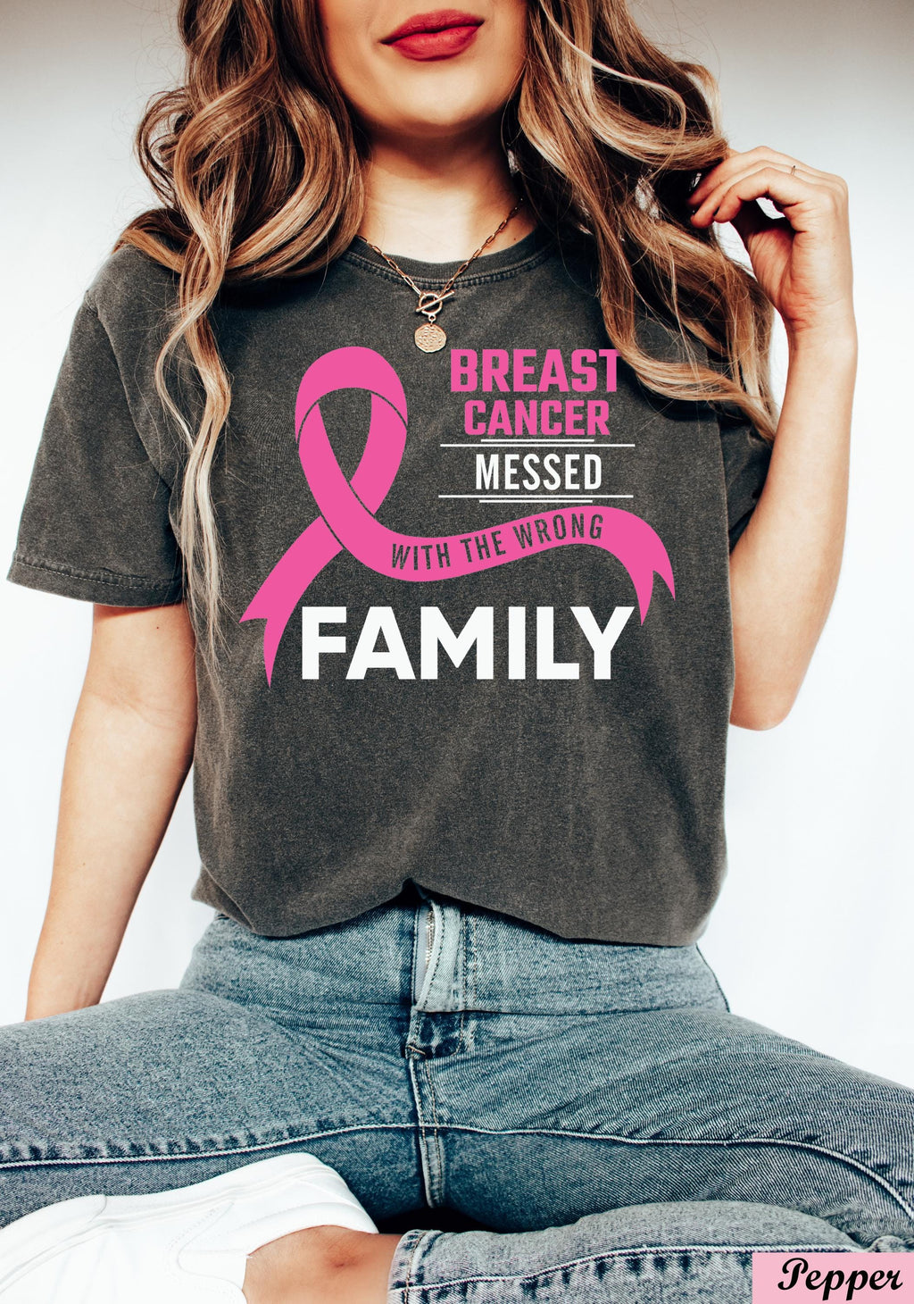 Breast Cancer Messed With The Wrong Family Shirt,Survivor Breast Cancer Awareness T-shirt,Breast Cancer Month,Breast Cancer Support Shirt