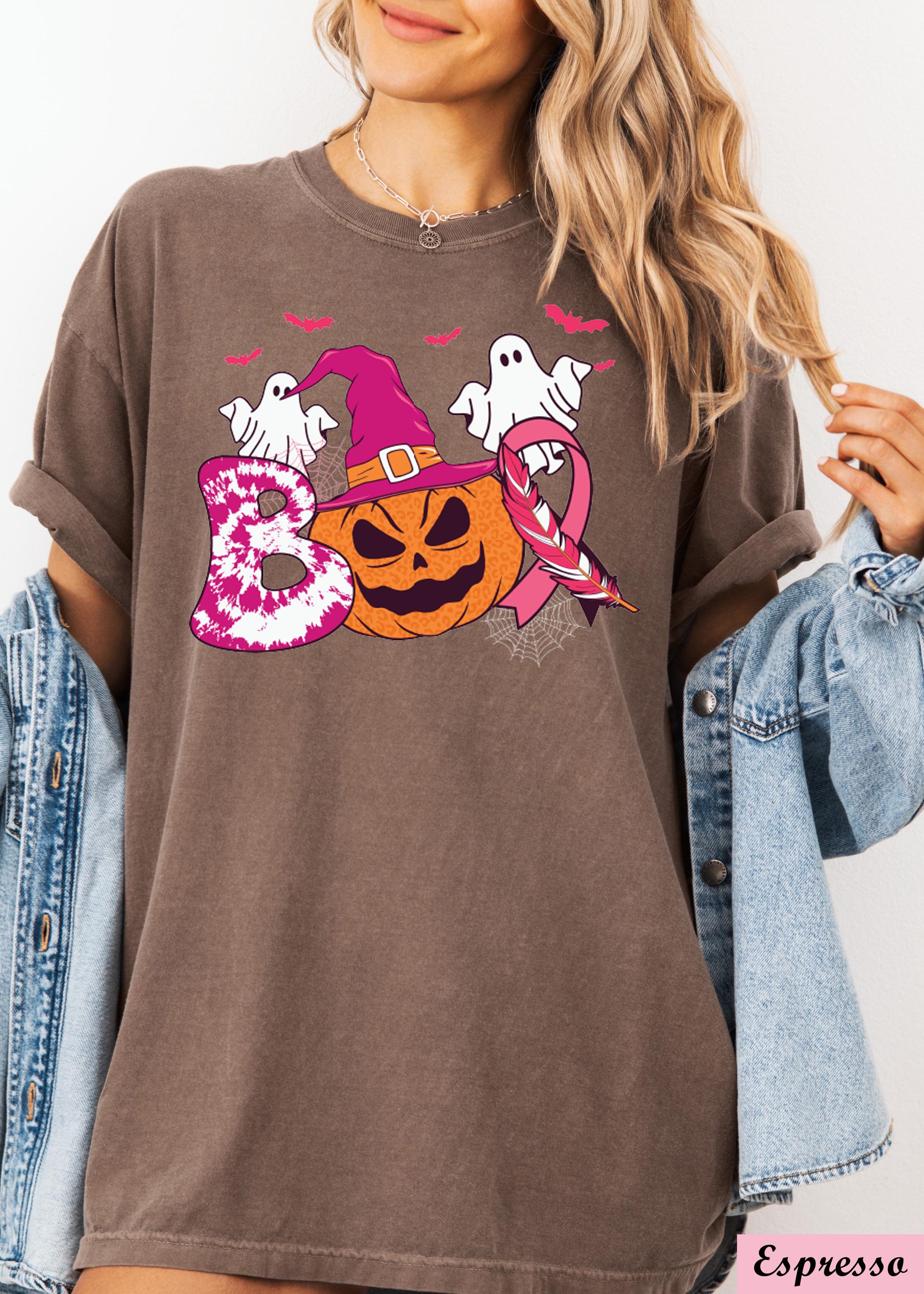Pink Ribbon Boo Pumpkin Breast Cancer Shirt, Breast Cancer Halloween Ghost Tee, Breast Cancer Awareness , Breast Cancer Month,Cancer Support