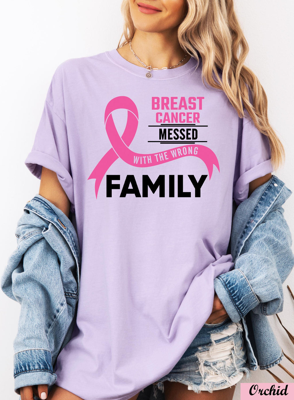 Breast Cancer Messed With The Wrong Family Shirt,Survivor Breast Cancer Awareness T-shirt,Breast Cancer Month,Breast Cancer Support Shirt