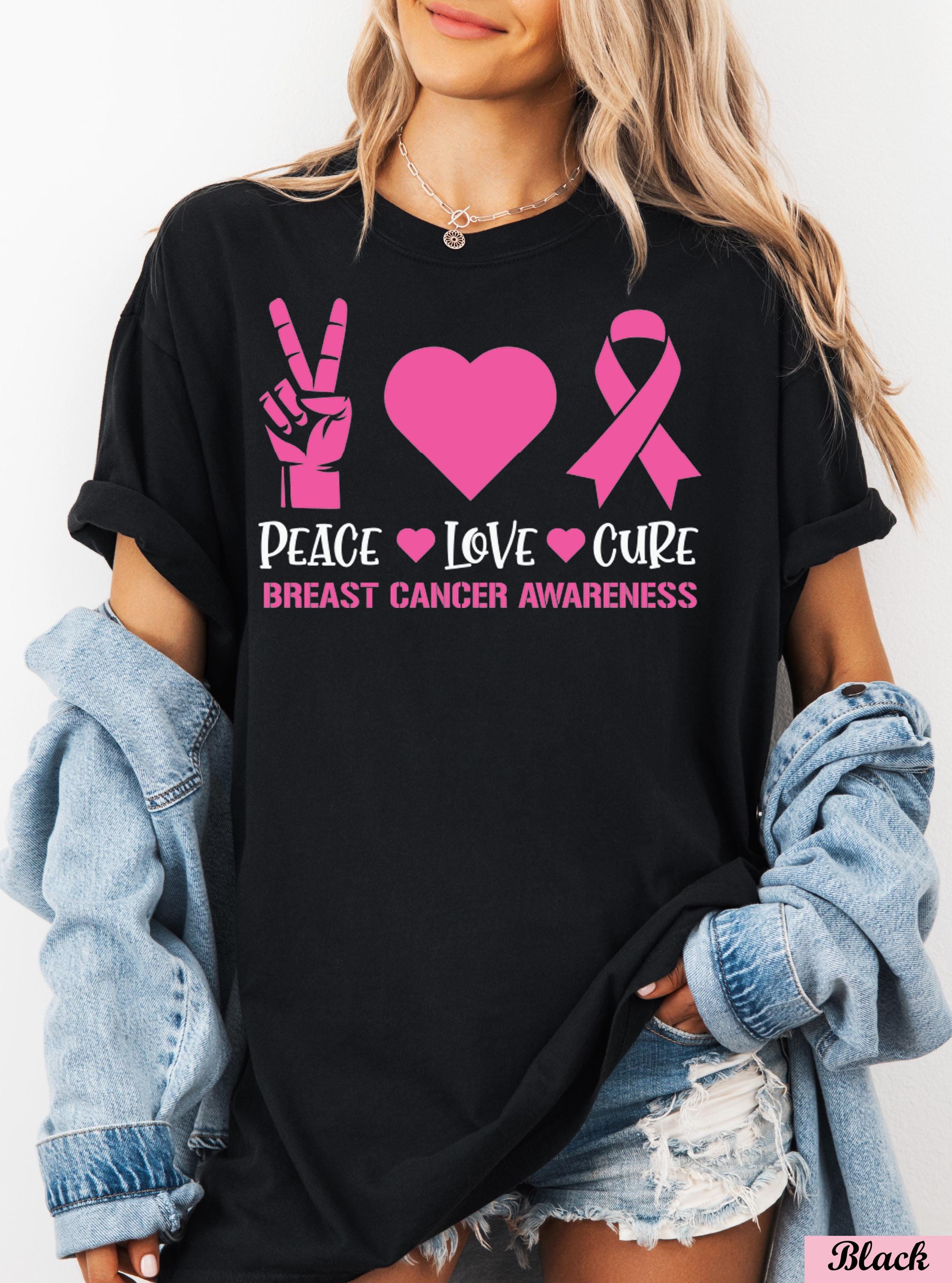 Peace Love Cure Breast Cancer Shirt,Breast Cancer Awareness Shirt,Pink Ribbon Cancer Support Tee,Pink Heart cancer Team Tee.Cancer Month