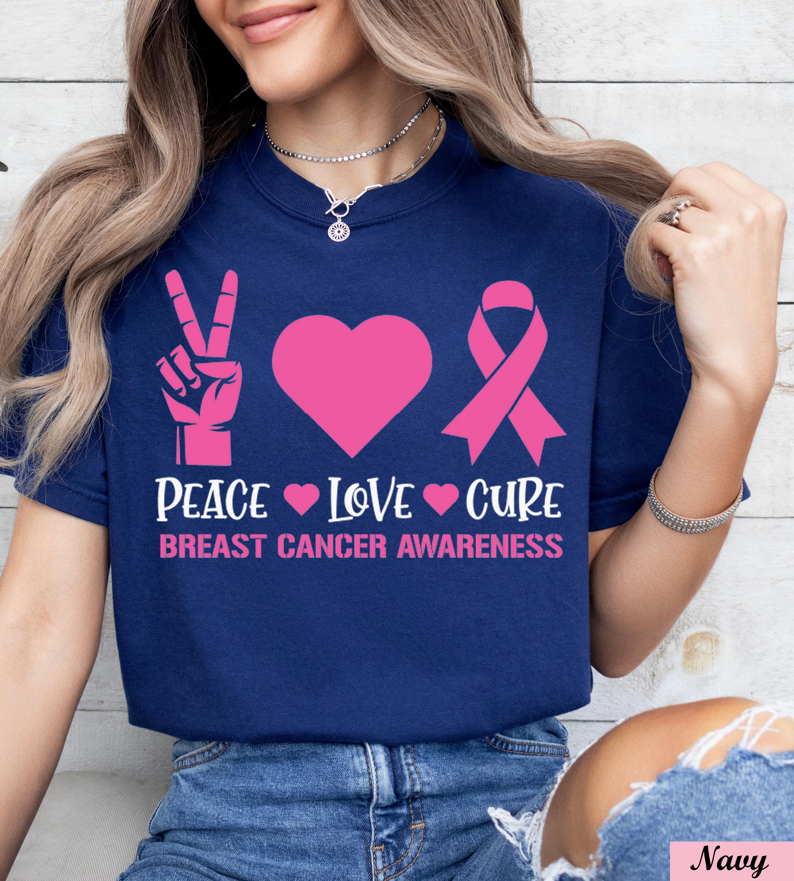 Peace Love Cure Breast Cancer Shirt,Breast Cancer Awareness Shirt,Pink Ribbon Cancer Support Tee,Pink Heart cancer Team Tee.Cancer Month