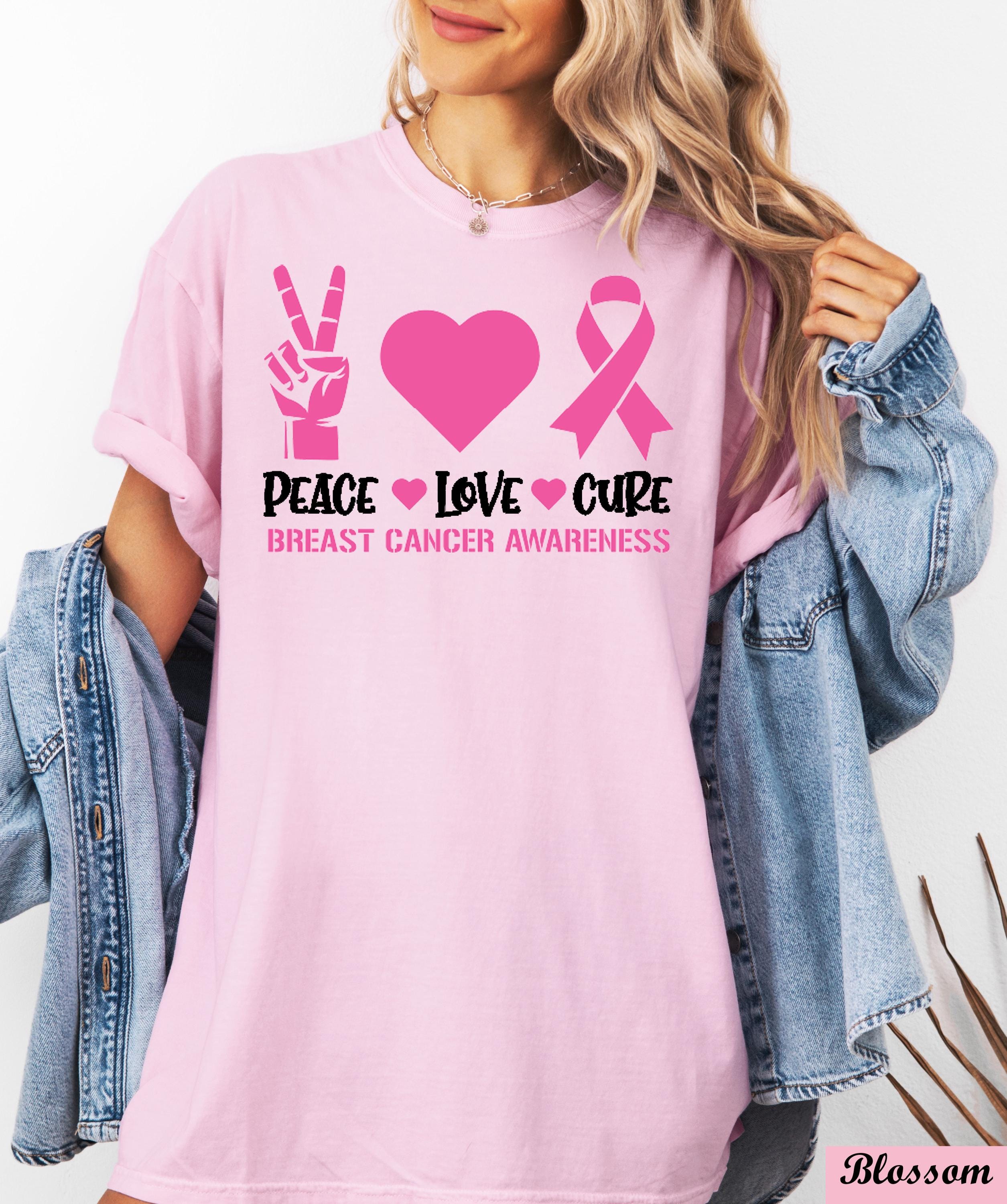 Peace Love Cure Breast Cancer Shirt,Breast Cancer Awareness Shirt,Pink Ribbon Cancer Support Tee,Pink Heart cancer Team Tee.Cancer Month