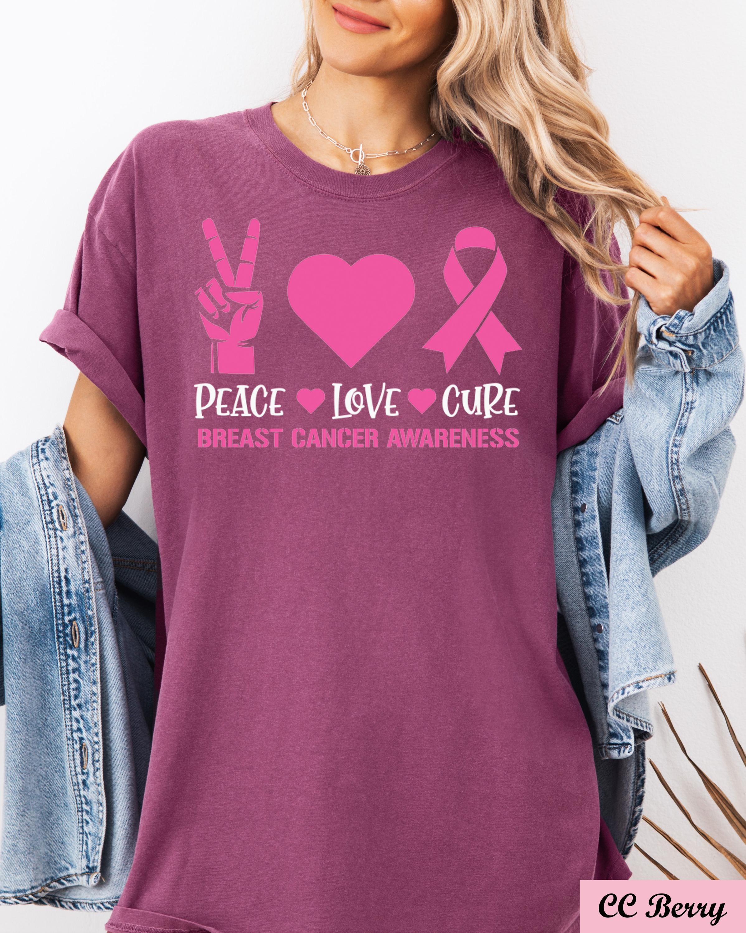 Peace Love Cure Breast Cancer Shirt,Breast Cancer Awareness Shirt,Pink Ribbon Cancer Support Tee,Pink Heart cancer Team Tee.Cancer Month