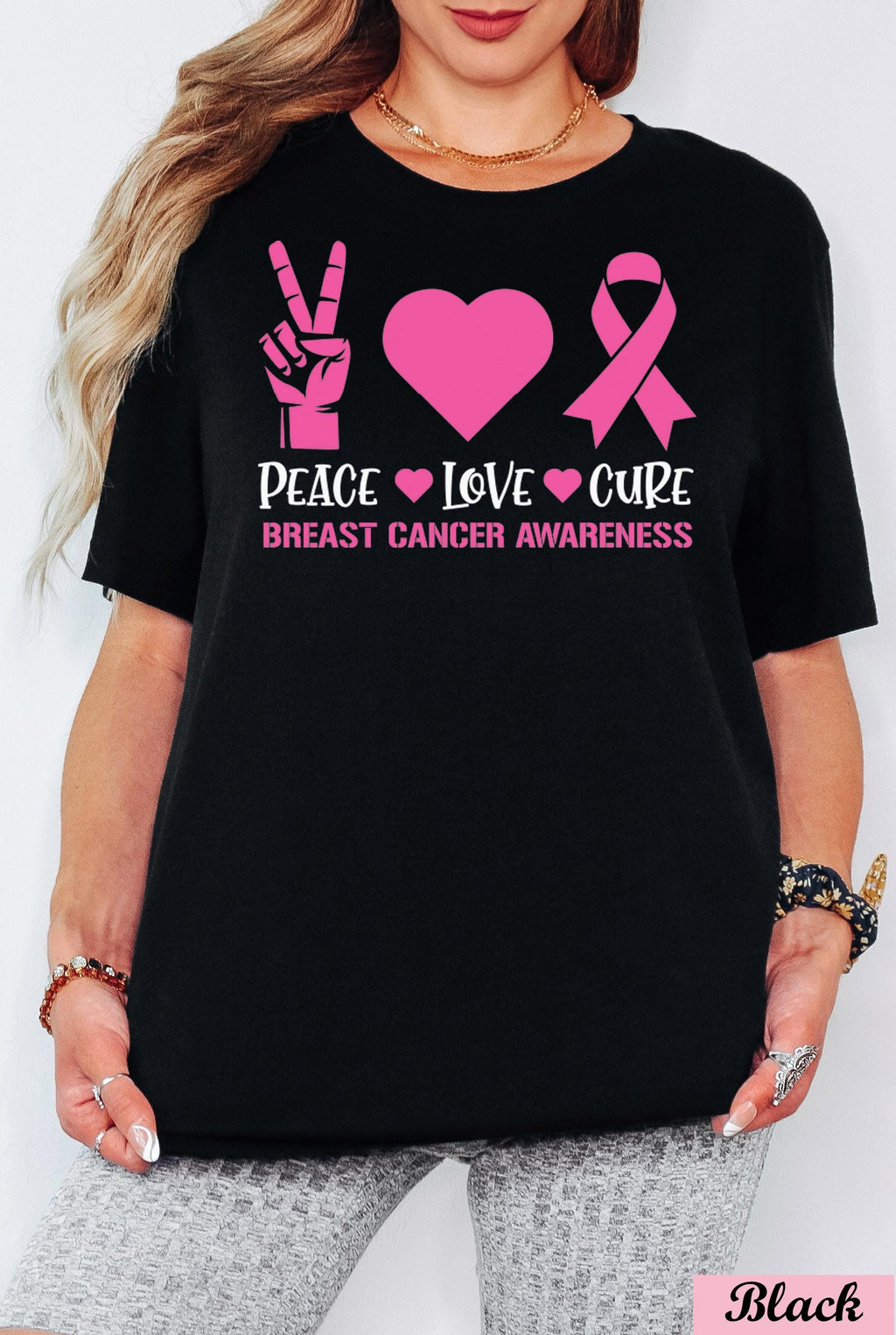 Peace Love Cure Breast Cancer Shirt,Breast Cancer Awareness Shirt,Pink Ribbon Cancer Support Tee,Pink Heart cancer Team Tee.Cancer Month