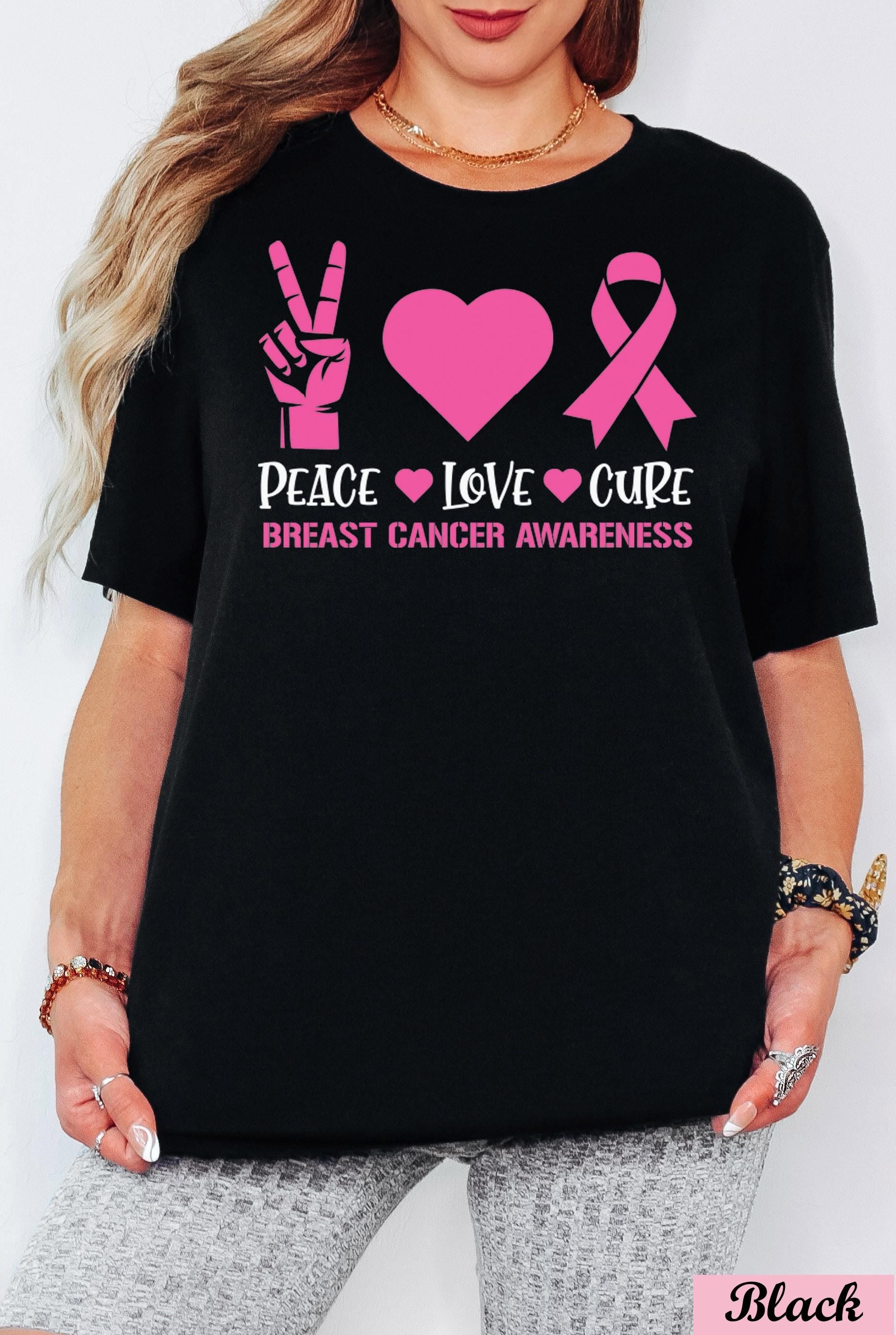 Peace Love Cure Breast Cancer Shirt,Breast Cancer Awareness Shirt,Pink Ribbon Cancer Support Tee,Pink Heart cancer Team Tee.Cancer Month