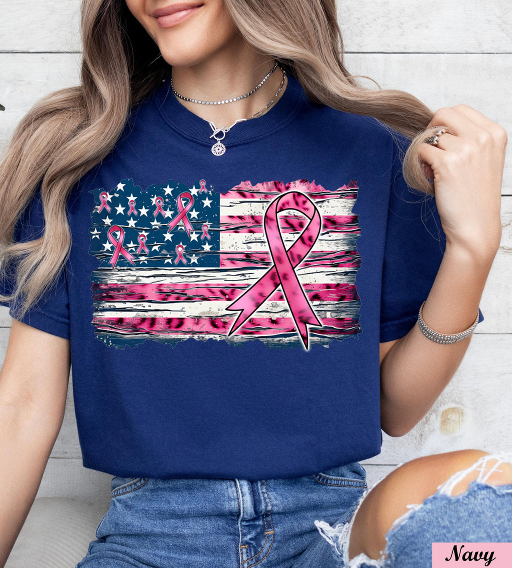 Breast Cancer Ribbon USA Flag Shirt,Cancer Flag Shirt,Breast Cancer Awareness Tee,Breast Cancer Gifts,Breast Cancer Month,Cancer Motivation