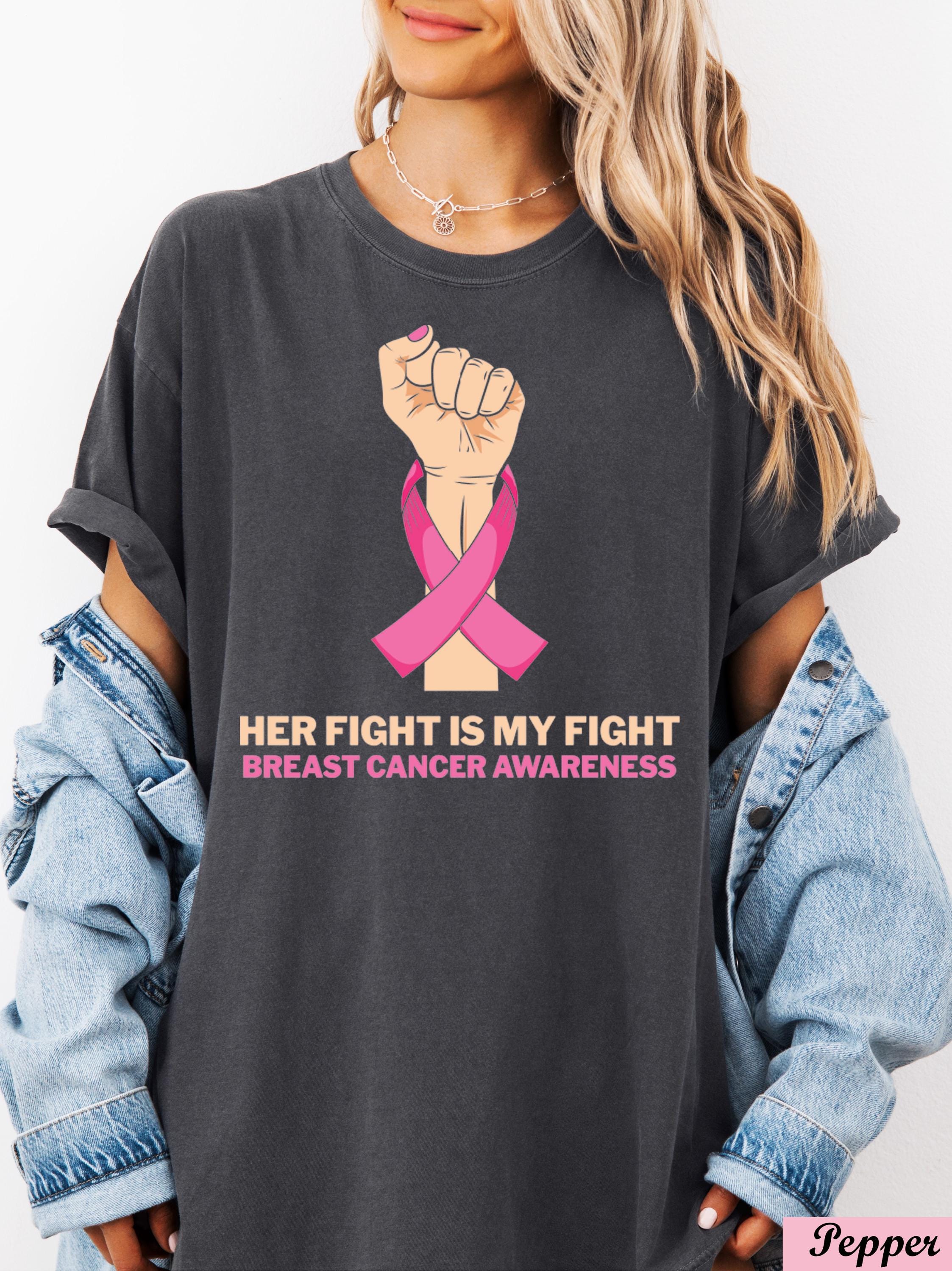 Her Fight is My Fights Breast Cancer Awareness Shirt,Family Cancer Shirt, Cancer Support,Breast Cancer Survivor,Raised Fist Cancer Shirt