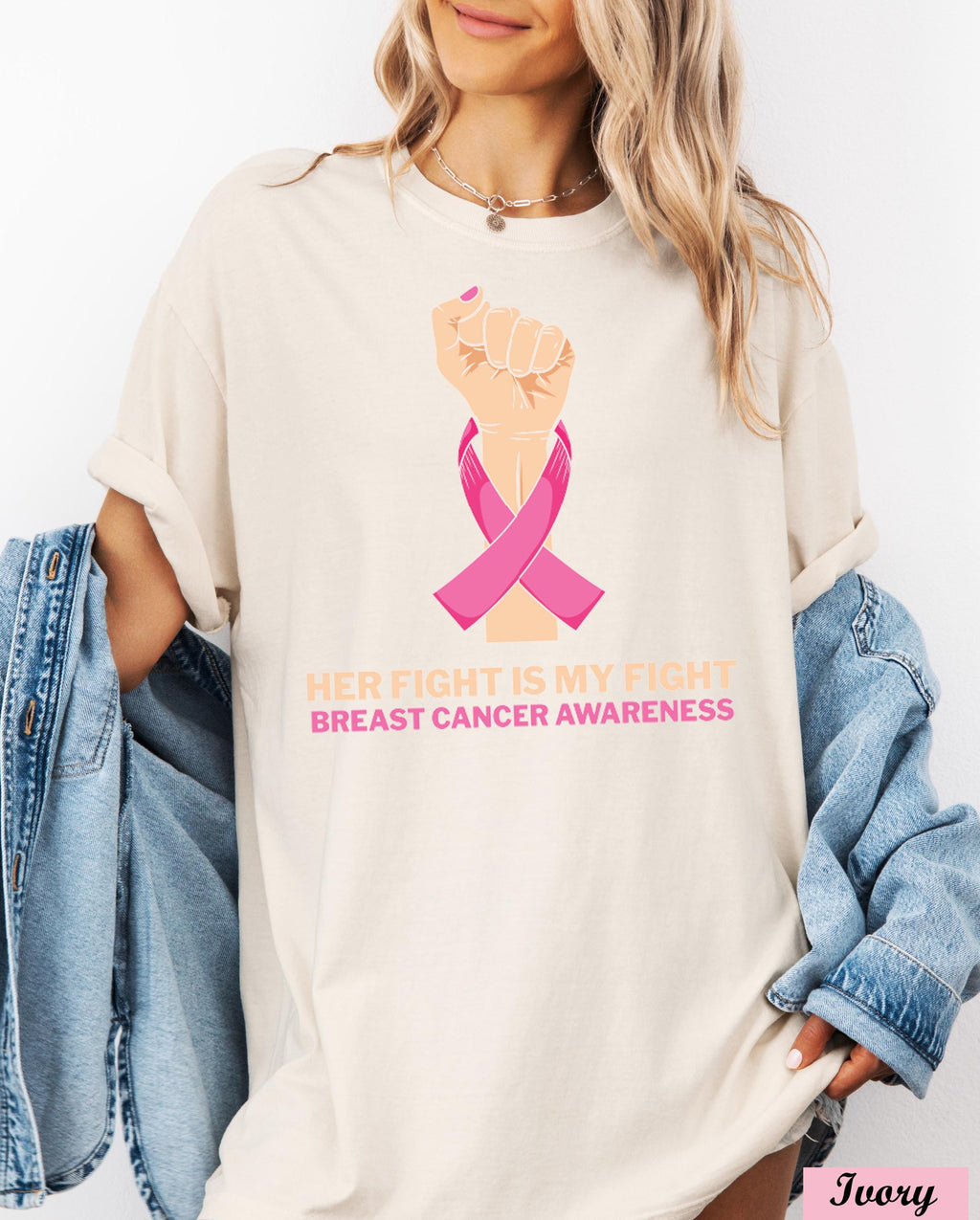 Her Fight is My Fights Breast Cancer Awareness Shirt,Family Cancer Shirt, Cancer Support,Breast Cancer Survivor,Raised Fist Cancer Shirt