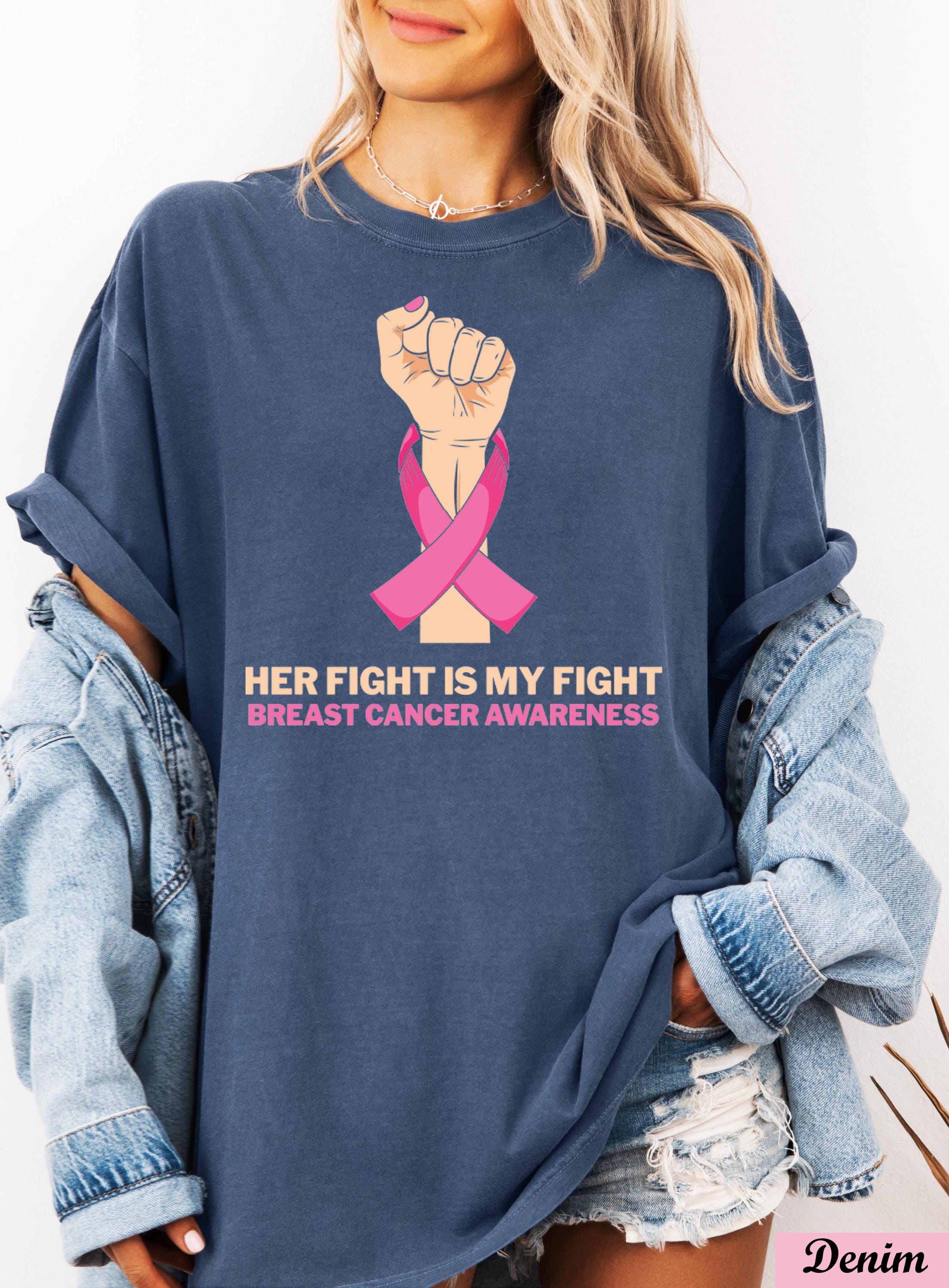 Her Fight is My Fights Breast Cancer Awareness Shirt,Family Cancer Shirt, Cancer Support,Breast Cancer Survivor,Raised Fist Cancer Shirt