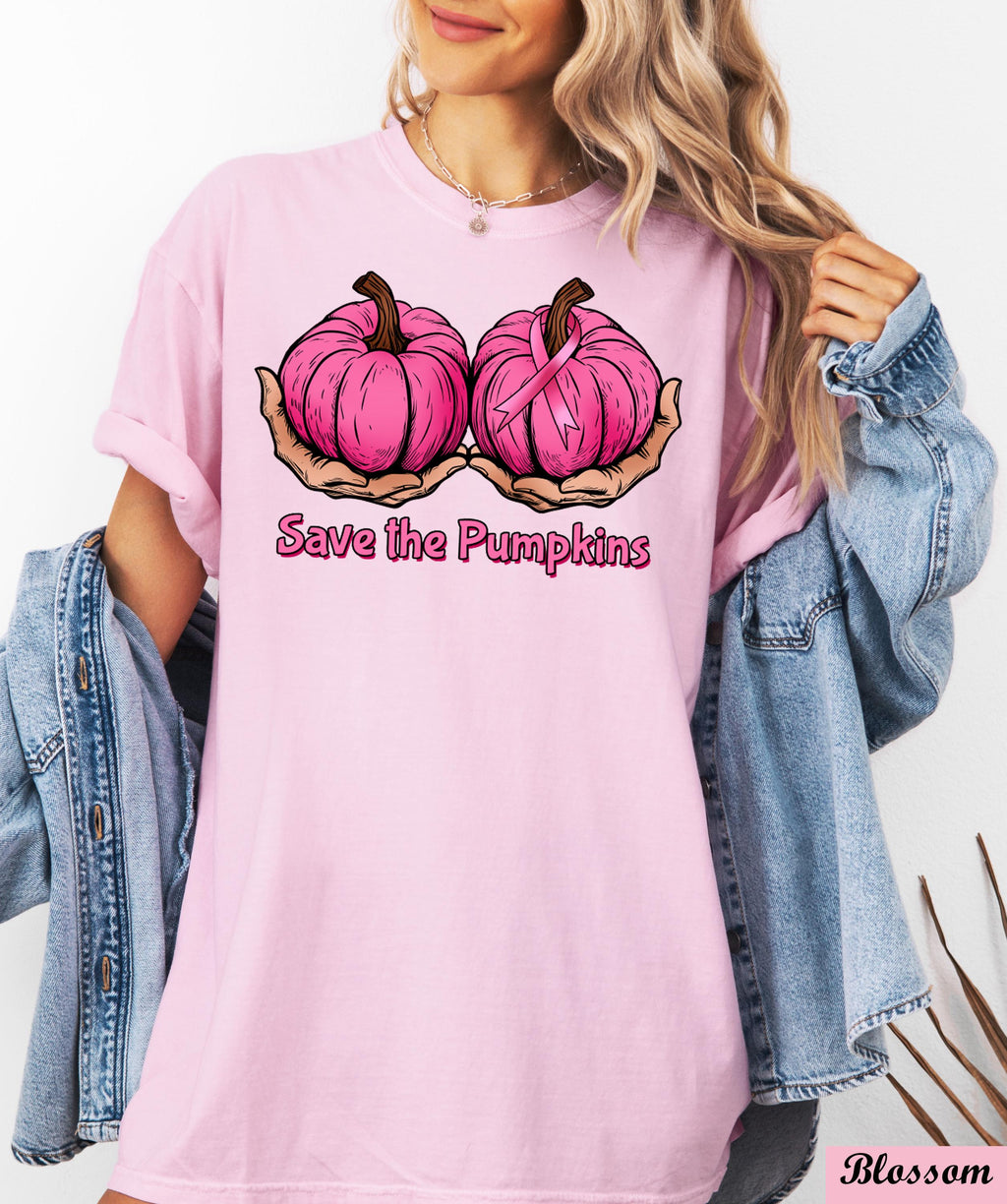Save The Pumpkins Halloween Shirt,Breast Cancer Awareness Tee,Funny Cancer Pumpkin Shirt,Breast Cancer Support Tee,Motivational Cancer Tee