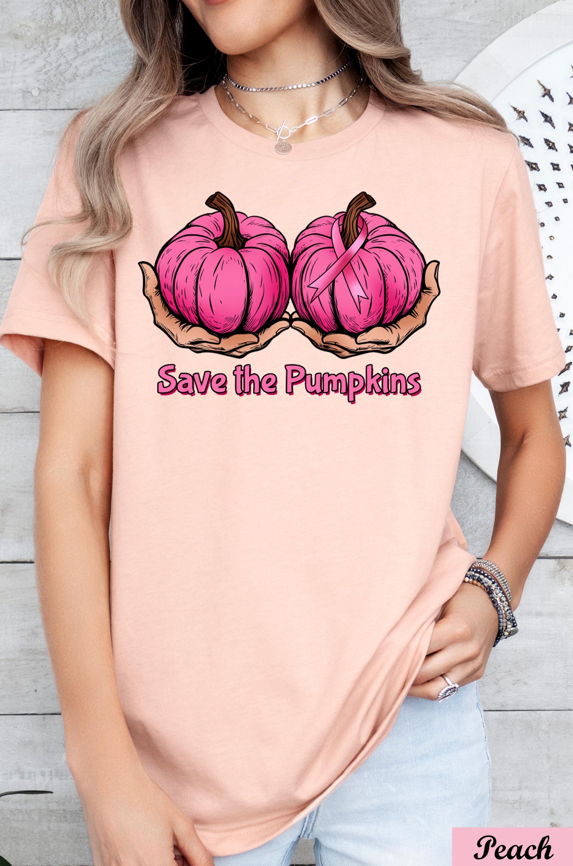 Save The Pumpkins Halloween Shirt,Breast Cancer Awareness Tee,Funny Cancer Pumpkin Shirt,Breast Cancer Support Tee,Motivational Cancer Tee