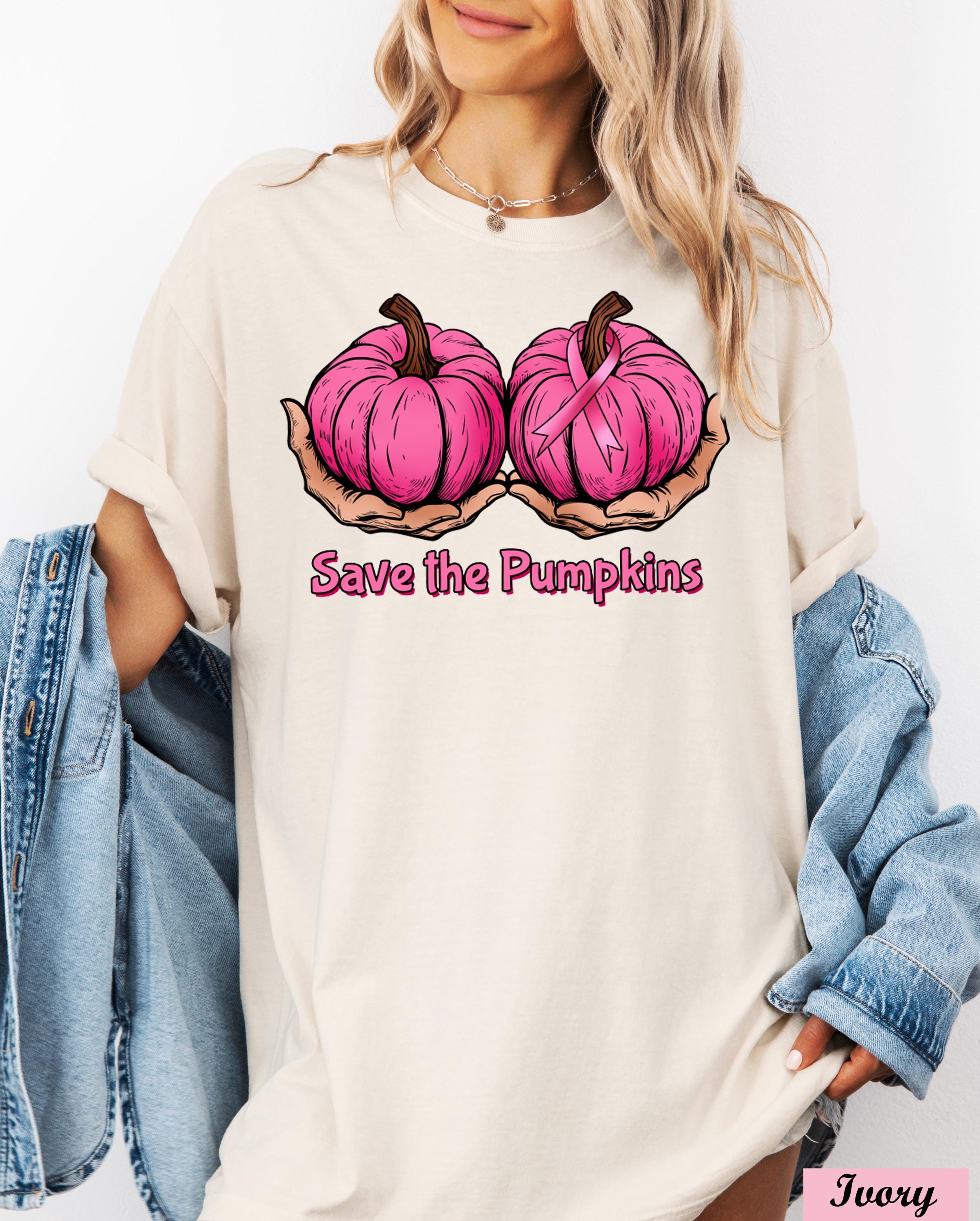 Save The Pumpkins Halloween Shirt,Breast Cancer Awareness Tee,Funny Cancer Pumpkin Shirt,Breast Cancer Support Tee,Motivational Cancer Tee