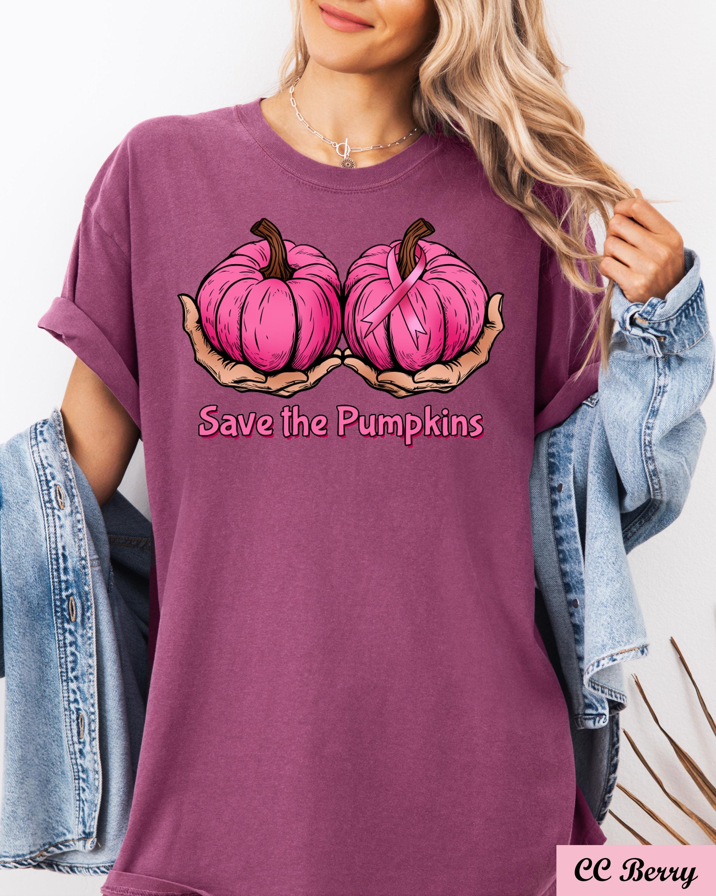 Save The Pumpkins Halloween Shirt,Breast Cancer Awareness Tee,Funny Cancer Pumpkin Shirt,Breast Cancer Support Tee,Motivational Cancer Tee