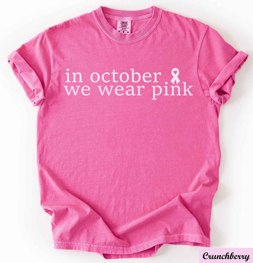 In October We Wear Pink Shirt,Breast Cancer Shirt,Breast Cancer Awareness,Cancer Support Shirt,Cancer Survivor Shirt,Pink Bow Cancer Shirt
