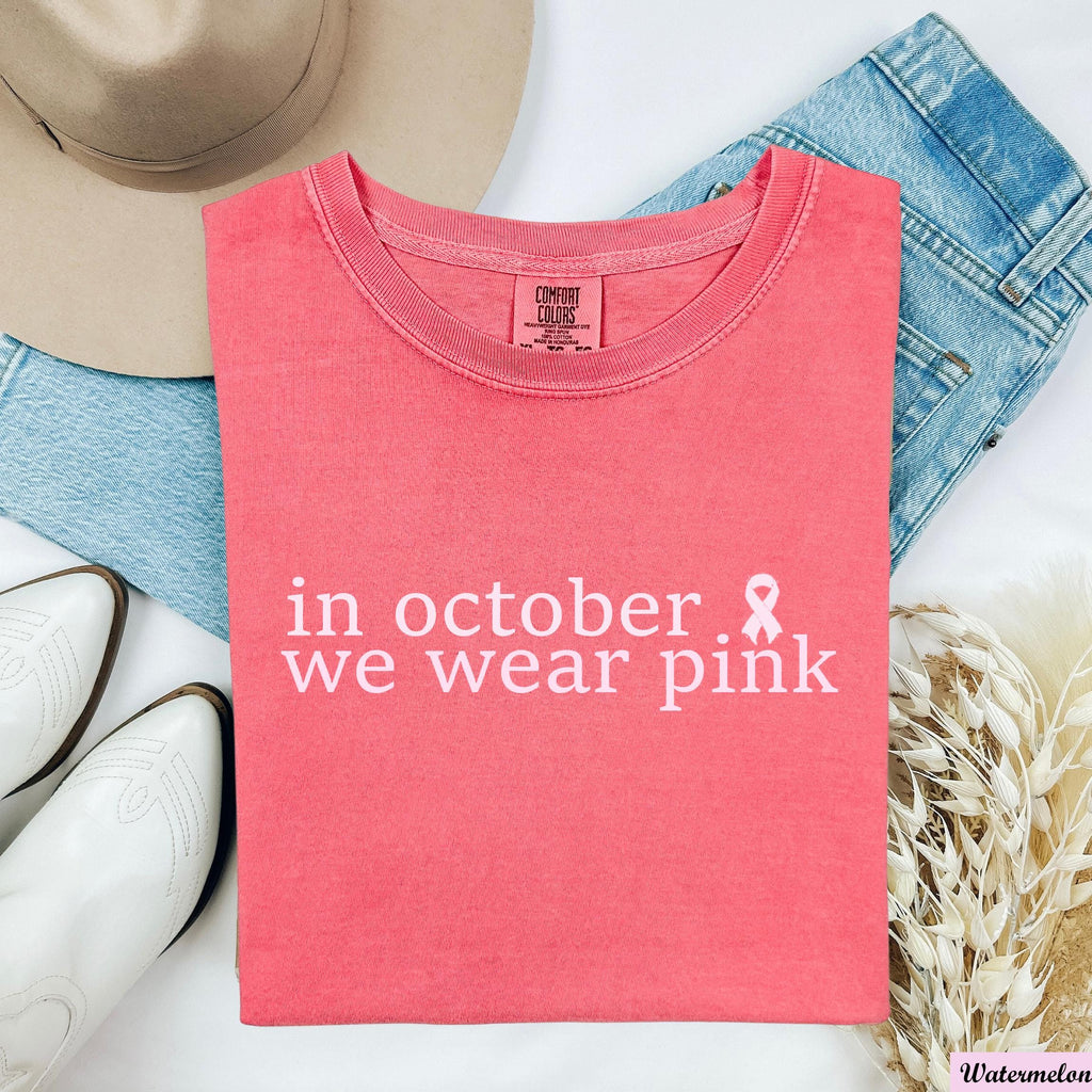 In October We Wear Pink Shirt,Breast Cancer Shirt,Breast Cancer Awareness,Cancer Support Shirt,Cancer Survivor Shirt,Pink Bow Cancer Shirt