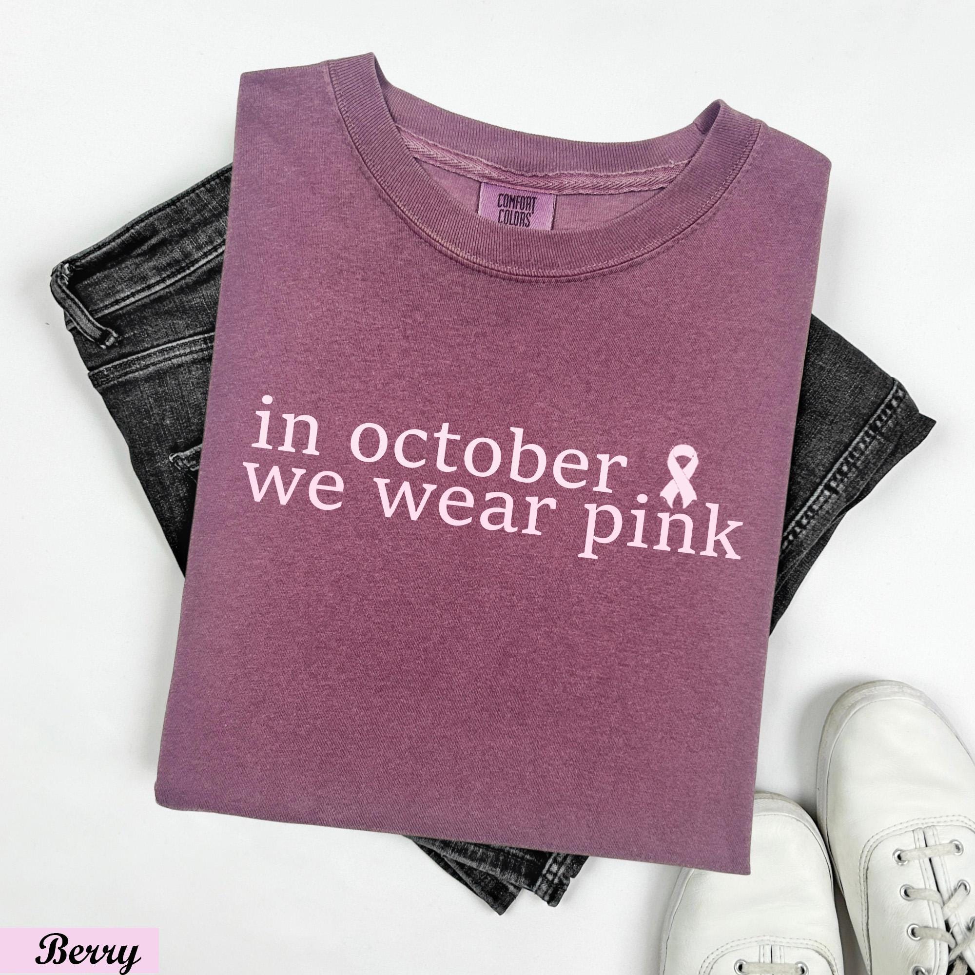 In October We Wear Pink Shirt,Breast Cancer Shirt,Breast Cancer Awareness,Cancer Support Shirt,Cancer Survivor Shirt,Pink Bow Cancer Shirt