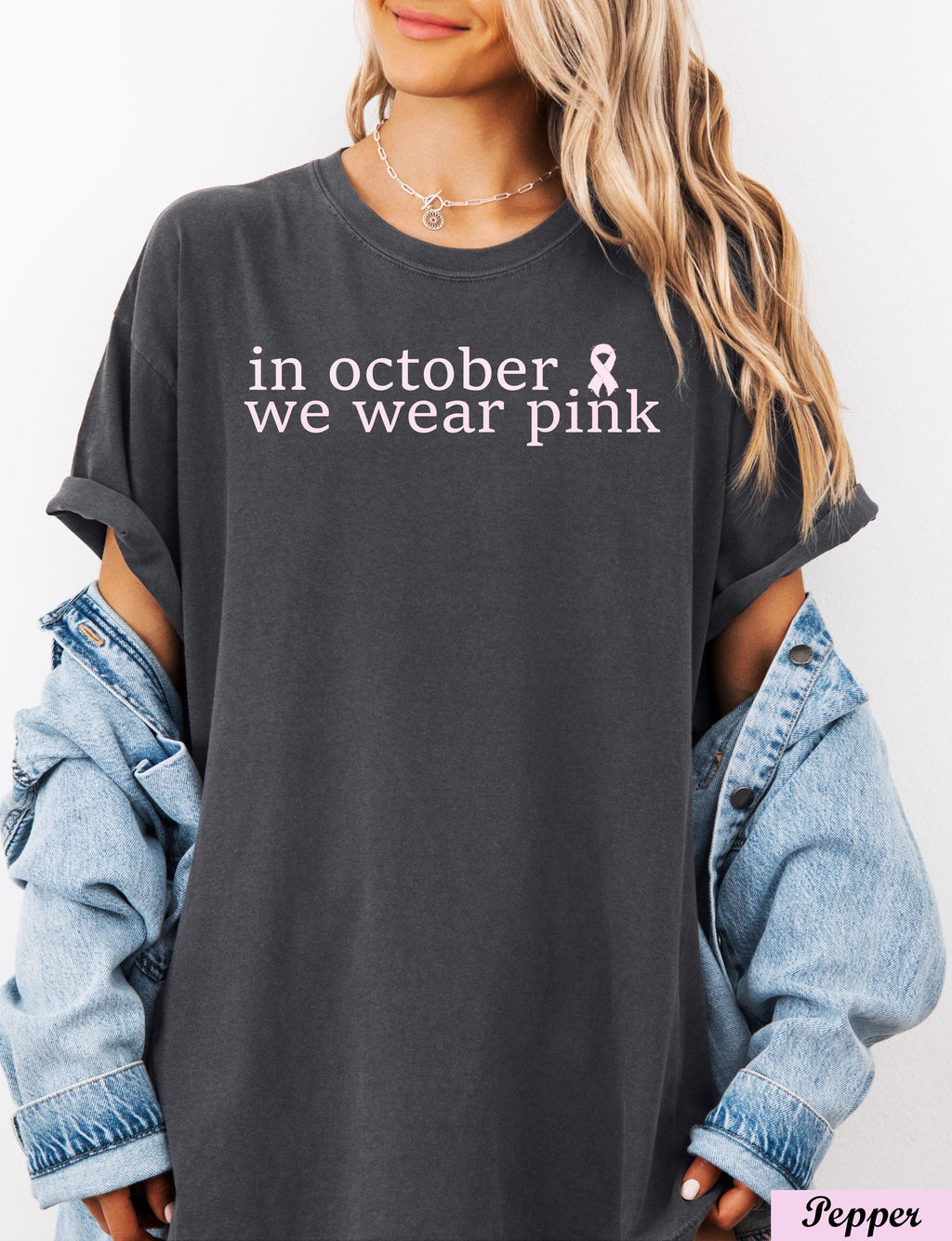 In October We Wear Pink Shirt,Breast Cancer Shirt,Breast Cancer Awareness,Cancer Support Shirt,Cancer Survivor Shirt,Pink Bow Cancer Shirt