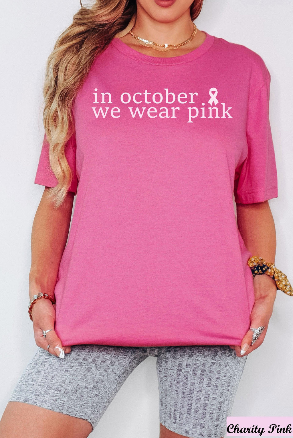 In October We Wear Pink Shirt,Breast Cancer Shirt,Breast Cancer Awareness,Cancer Support Shirt,Cancer Survivor Shirt,Pink Bow Cancer Shirt