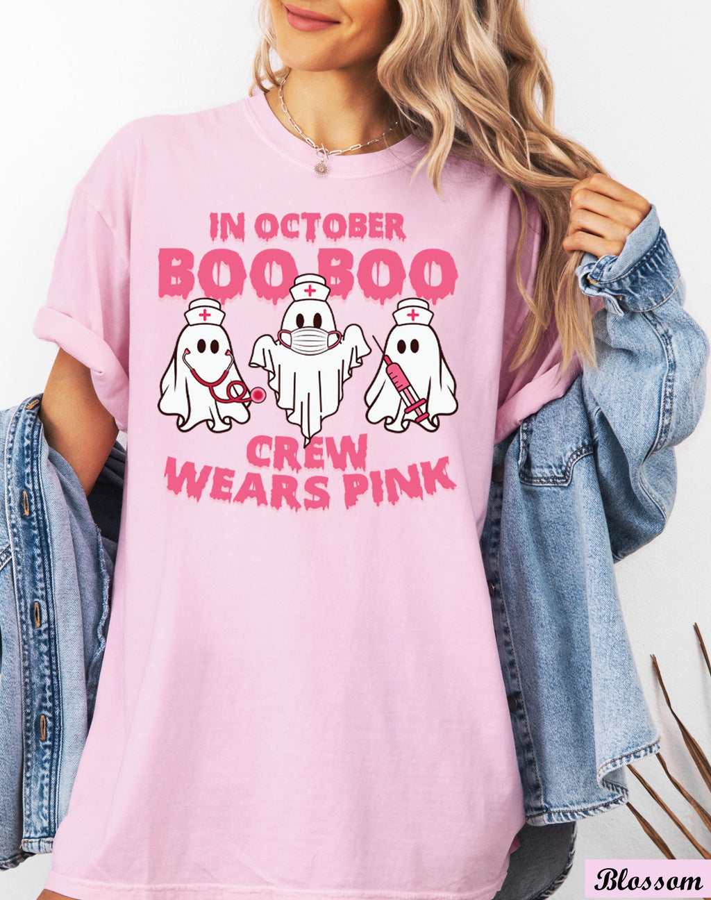 In October Boo Boo Crew Wears Pink Shirt,Breast Cancer Awareness,Halloween Pink Ghost Tee,Cancer Survivor Shirt,Cancer Support Tee,Boo Tee