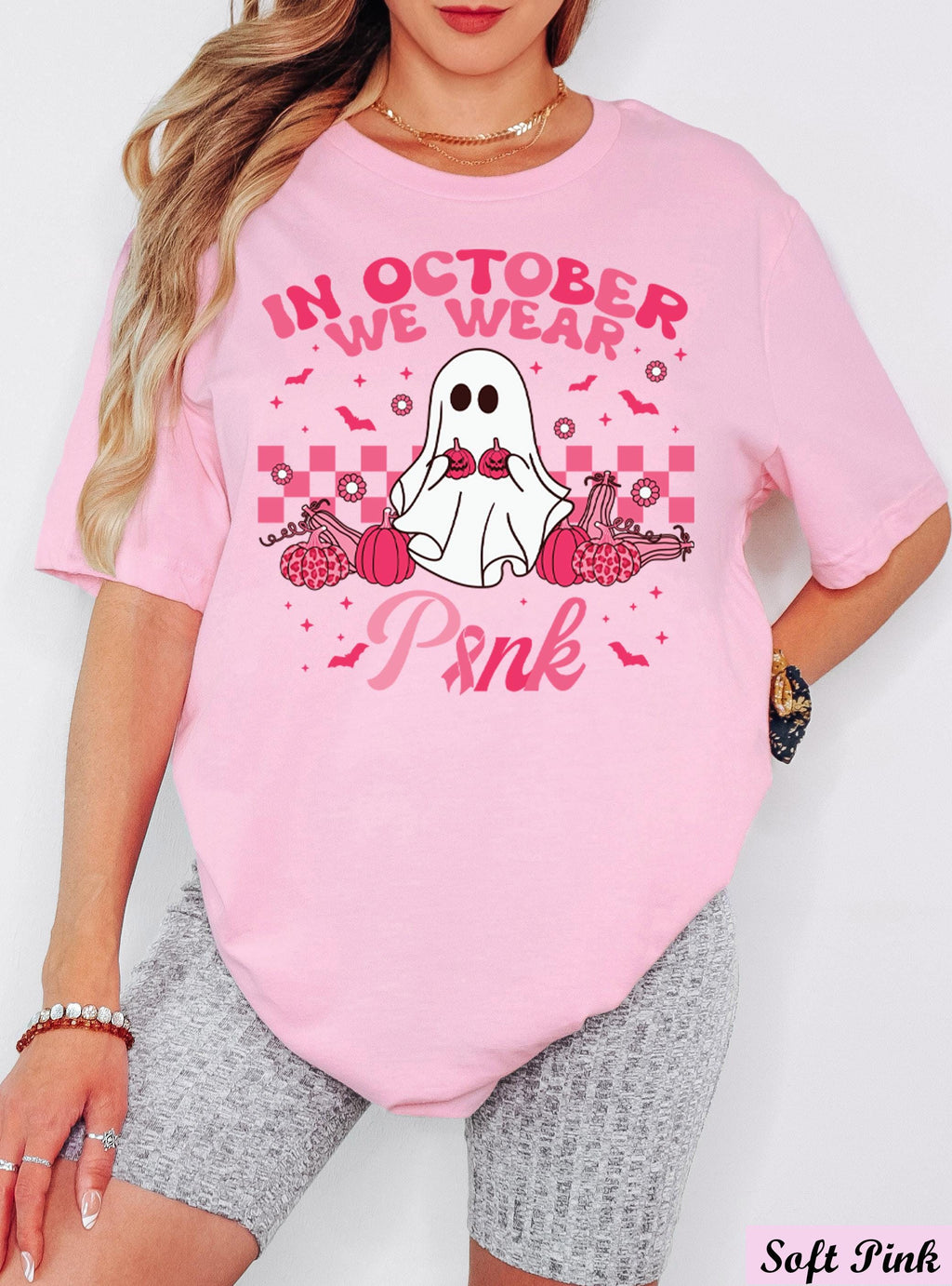 In October We Wear Pink Ghost Shirt,Breast Cancer Pink Ribbon Halloween Tee,Breast Cancer Awareness,Cancer Support Shirt,Cancer Survivor