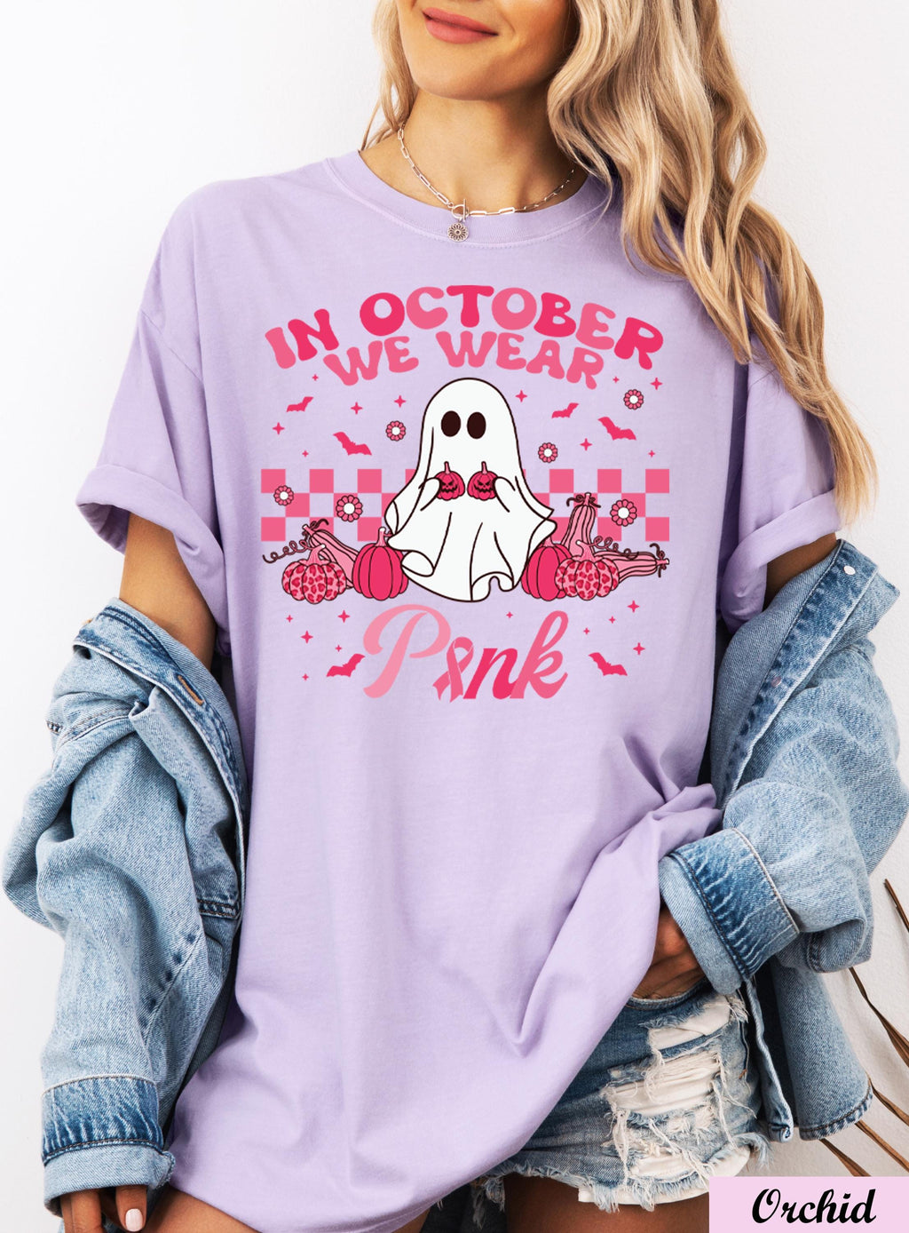 In October We Wear Pink Ghost Shirt,Breast Cancer Pink Ribbon Halloween Tee,Breast Cancer Awareness,Cancer Support Shirt,Cancer Survivor