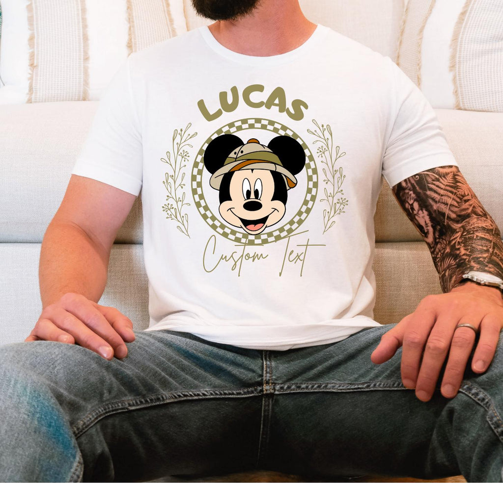 Disney Custom Name Mickey and Friends Safari T-Shirt, Matching Family Trip Tee, Minnie Safari Mode Shirt,Disneyland Family Vacation Tee