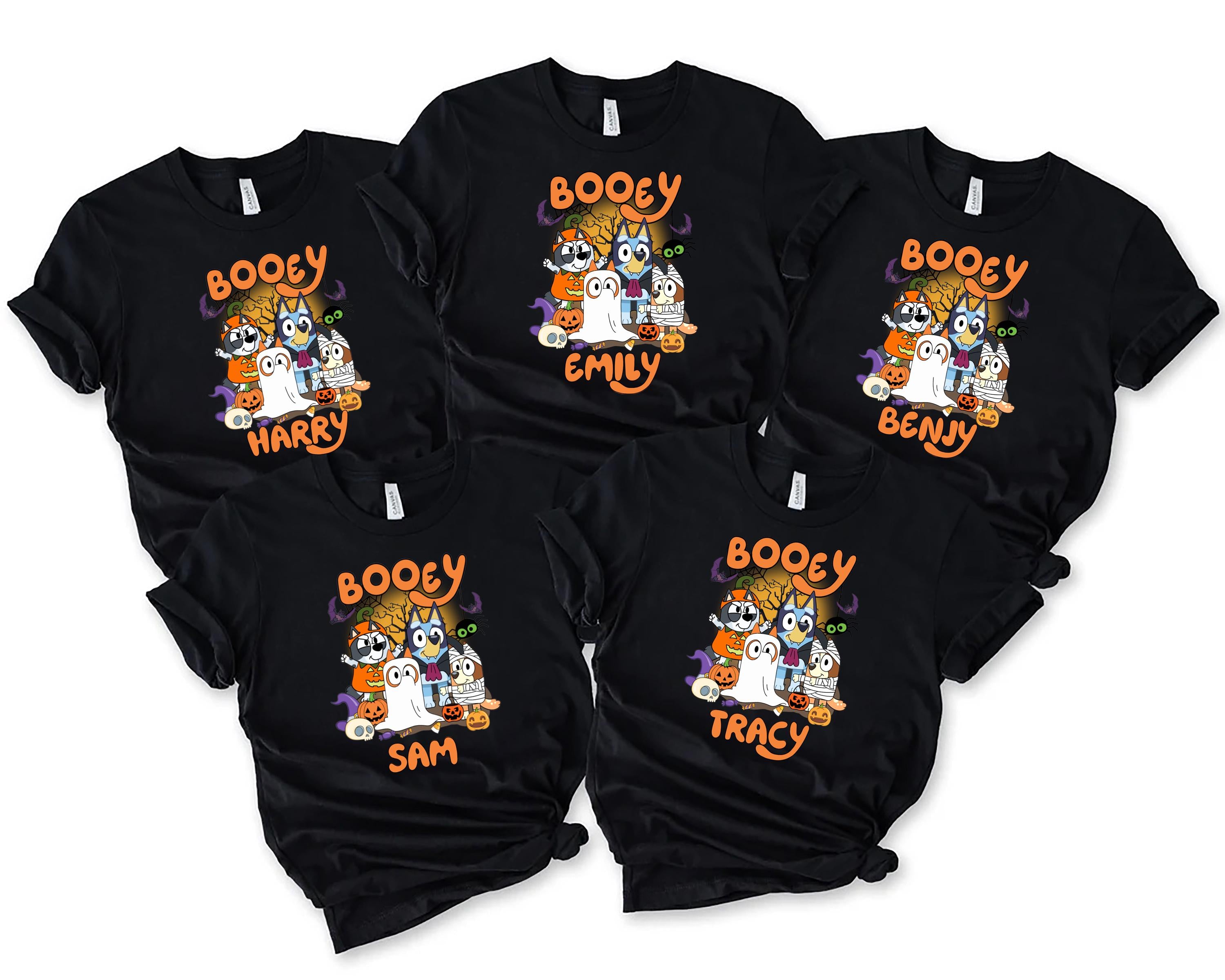 Custom Booey Bluey Halloween Family Shirt, Funny Spooky Tee, Bluey Halloween, Spooky Cartoon T-Shirt, Witchy Bats Shirt,Halloween Kids Gift