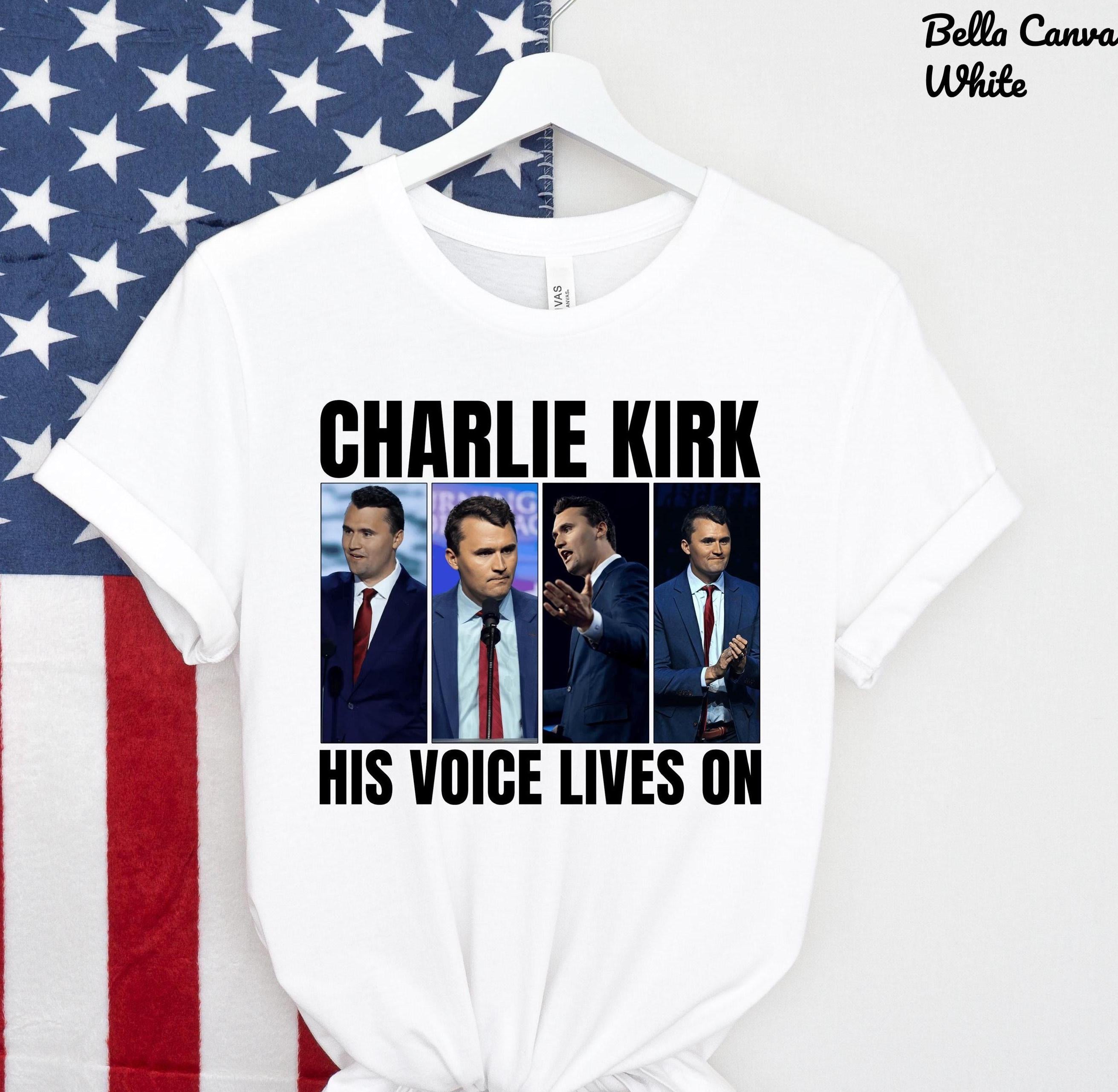 Charlie Kirk His Voice Lives On Shirt, Patriotic Republican Tee, Conservative Tee, Charlie Kirk Shirt, Donald Trump RIP Charlie Kirk Shirt