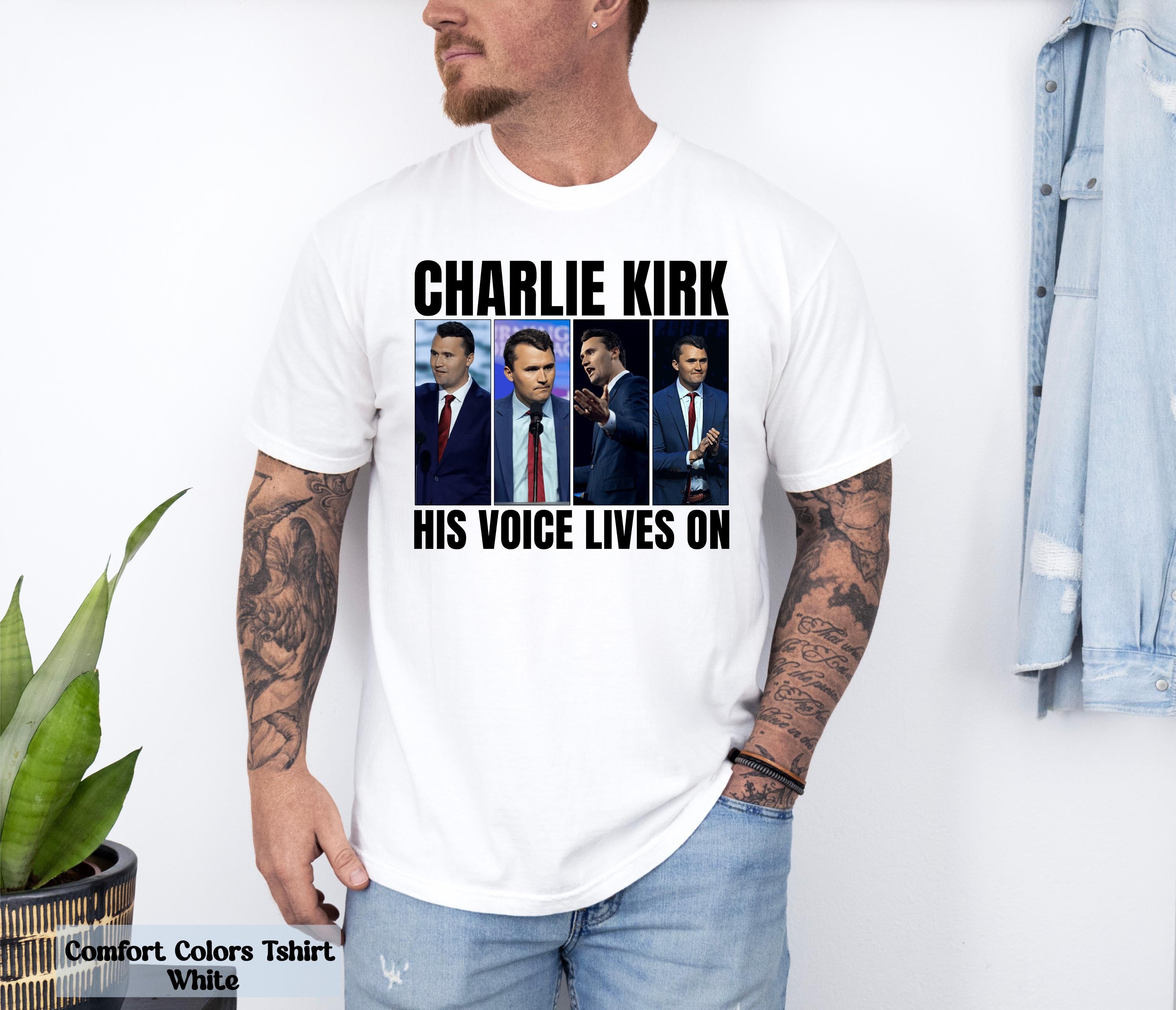 Charlie Kirk His Voice Lives On Shirt, Patriotic Republican Tee, Conservative Tee, Charlie Kirk Shirt, Donald Trump RIP Charlie Kirk Shirt