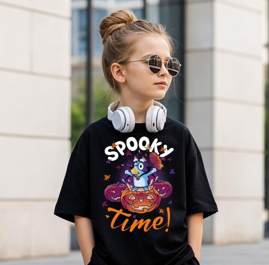 Bluey Pumpkin Spooky Time Shirt,Halloween Graphic Tee for Kids and Adults,Cute Fun Trick or Treat Family Outfit,Booey Spooky Season Shirt