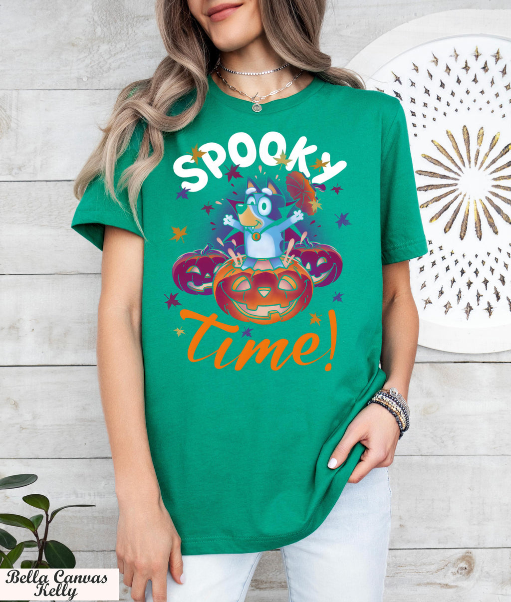 Bluey Pumpkin Spooky Time Shirt,Halloween Graphic Tee for Kids and Adults,Cute Fun Trick or Treat Family Outfit,Booey Spooky Season Shirt