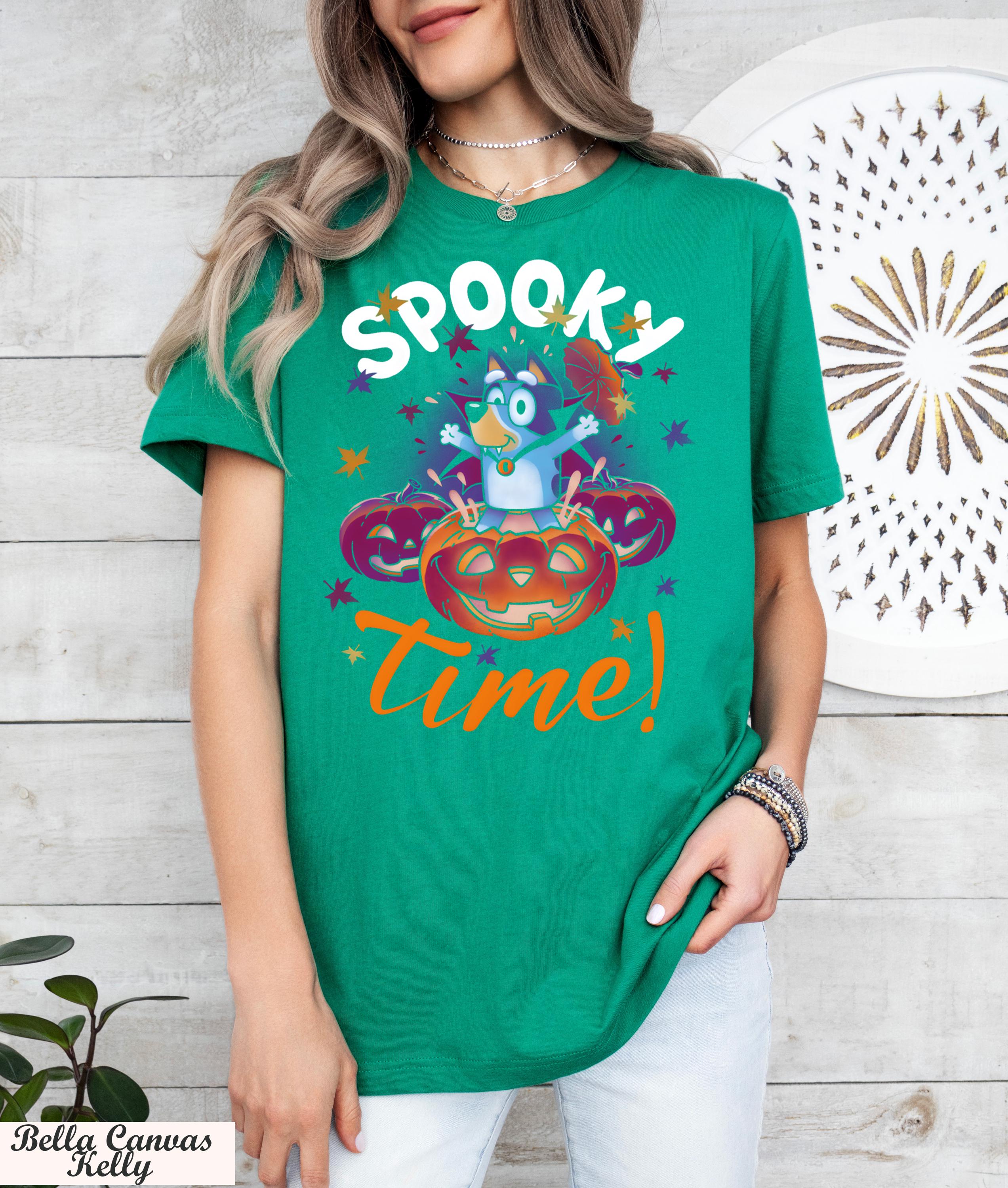 Bluey Pumpkin Spooky Time Shirt,Halloween Graphic Tee for Kids and Adults,Cute Fun Trick or Treat Family Outfit,Booey Spooky Season Shirt