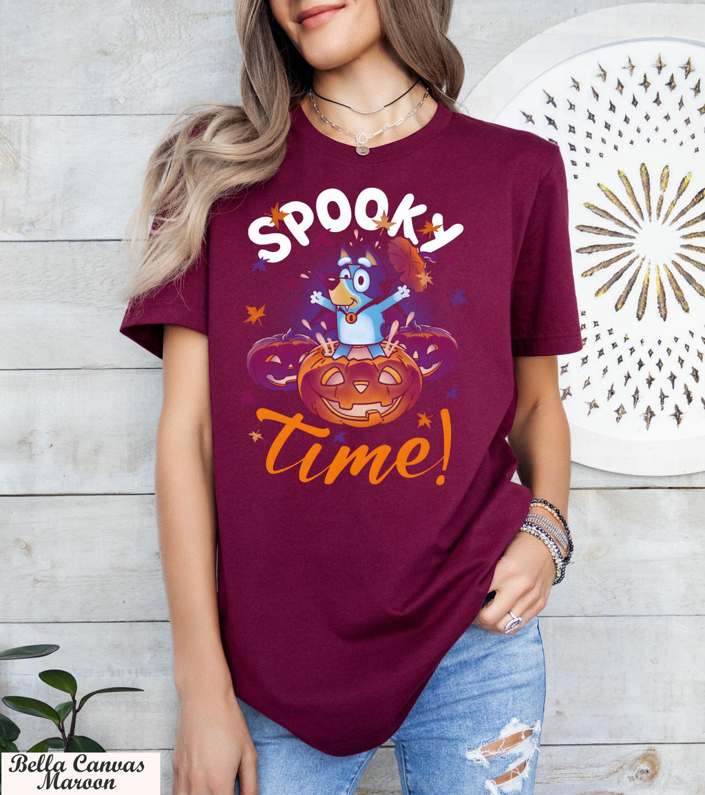 Bluey Pumpkin Spooky Time Shirt,Halloween Graphic Tee for Kids and Adults,Cute Fun Trick or Treat Family Outfit,Booey Spooky Season Shirt