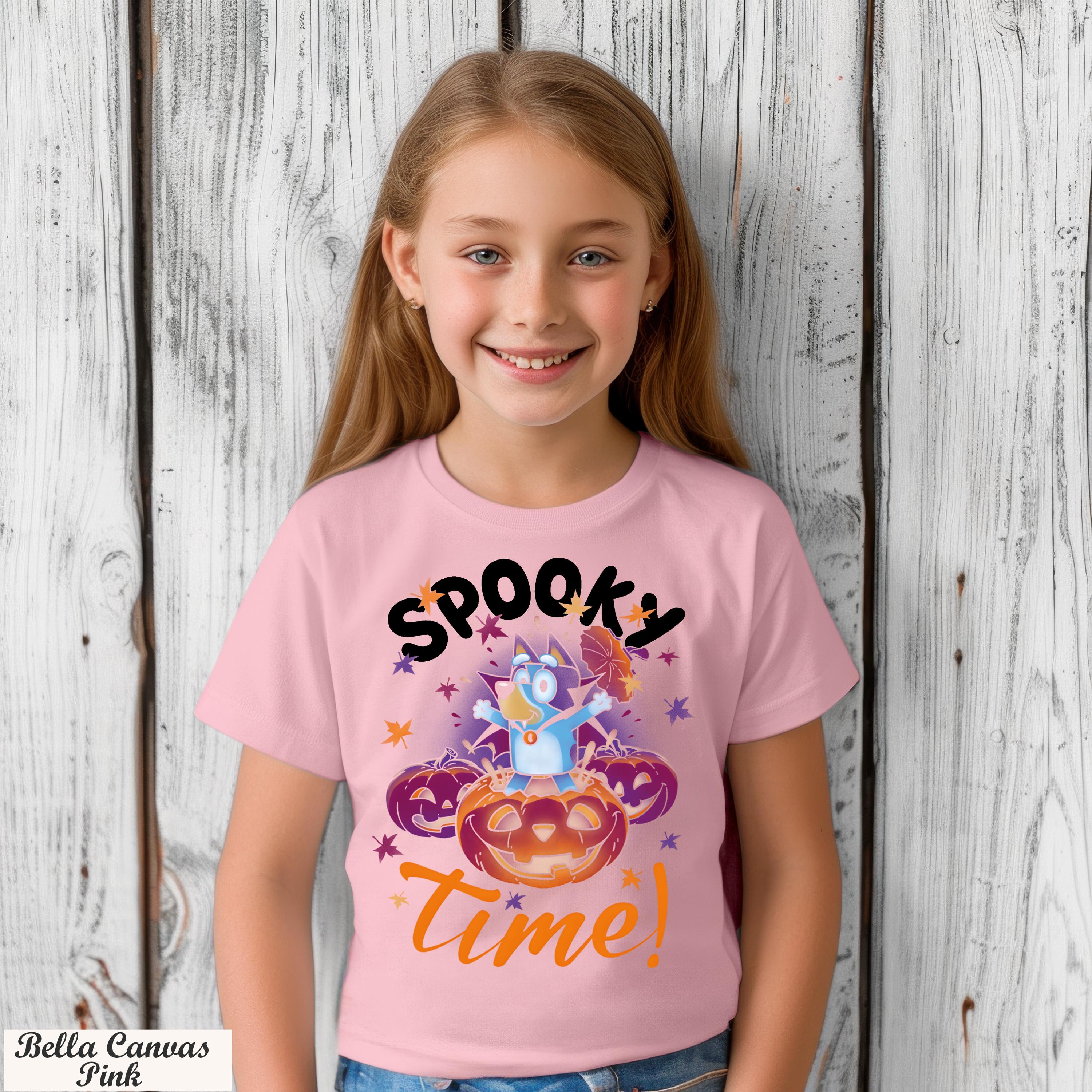 Bluey Pumpkin Spooky Time Shirt,Halloween Graphic Tee for Kids and Adults,Cute Fun Trick or Treat Family Outfit,Booey Spooky Season Shirt