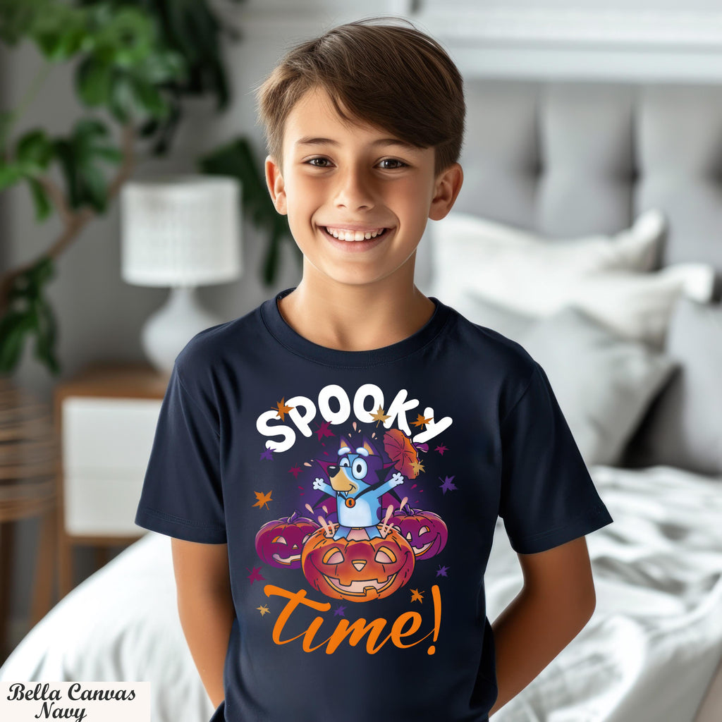 Bluey Pumpkin Spooky Time Shirt,Halloween Graphic Tee for Kids and Adults,Cute Fun Trick or Treat Family Outfit,Booey Spooky Season Shirt