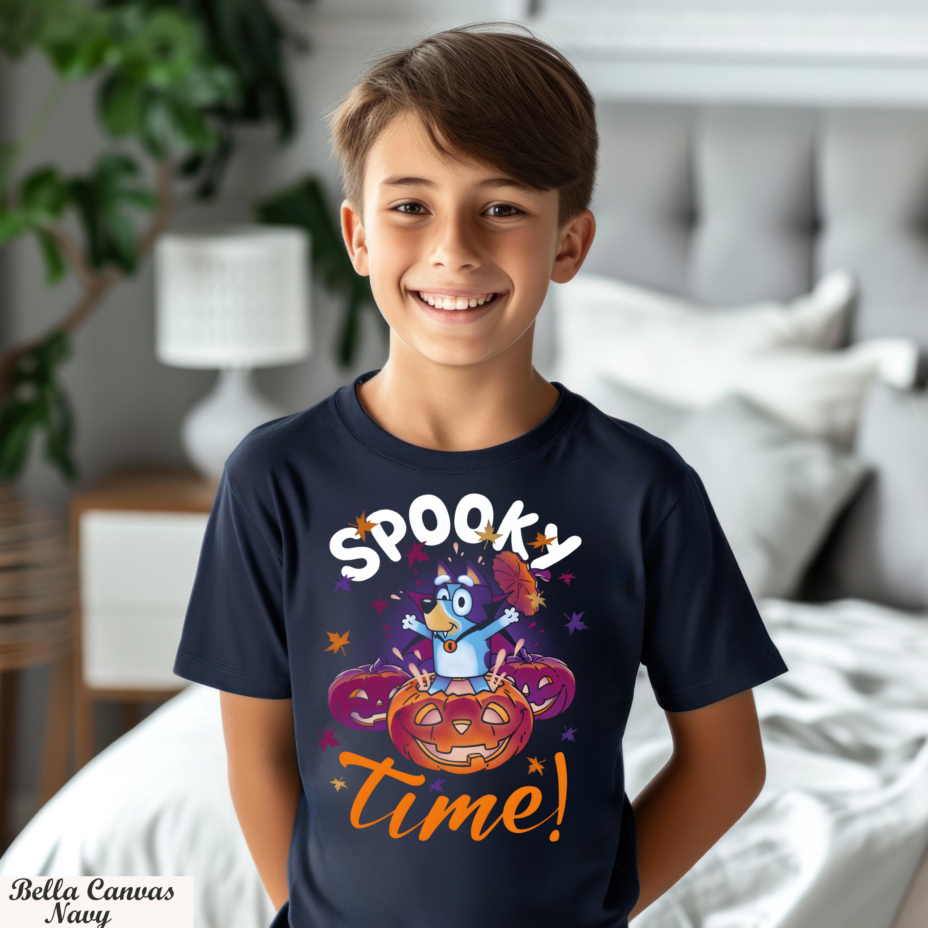 Bluey Pumpkin Spooky Time Shirt,Halloween Graphic Tee for Kids and Adults,Cute Fun Trick or Treat Family Outfit,Booey Spooky Season Shirt