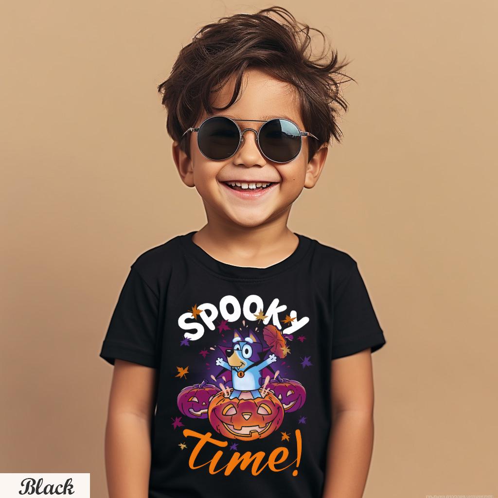 Bluey Pumpkin Spooky Time Shirt,Halloween Graphic Tee for Kids and Adults,Cute Fun Trick or Treat Family Outfit,Booey Spooky Season Shirt