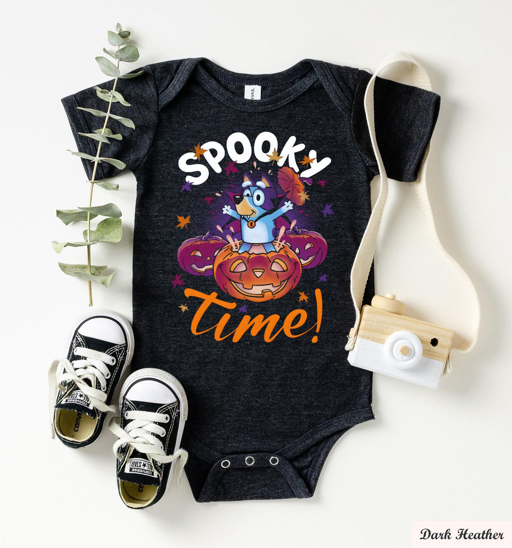 Bluey Pumpkin Spooky Time Shirt,Halloween Graphic Tee for Kids and Adults,Cute Fun Trick or Treat Family Outfit,Booey Spooky Season Shirt