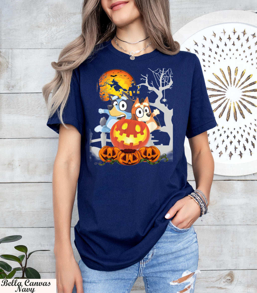 Bluey Halloween Shirt,  Spooky Cute Tee for Kids and Adults ,Fun Family Matching Outfit for Trick or Treat and Party Wear,Spooky Cartoon Tee
