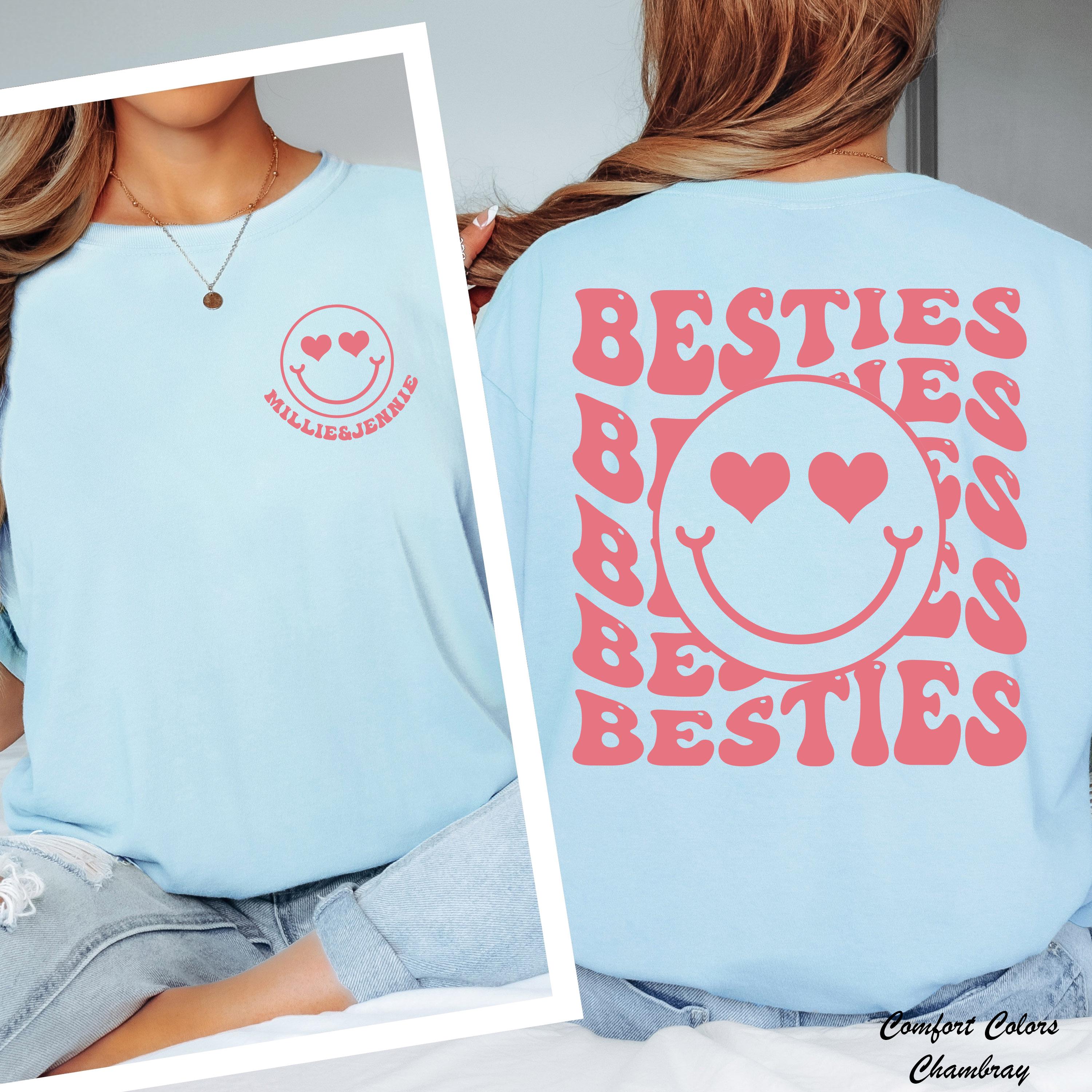 Custom Name BFF Shirts,Matching Best Friend Shirt,Personalized Gift For Fest Friend,Smile Face Best Friends Shirt,Custom BFF Birthday Gift