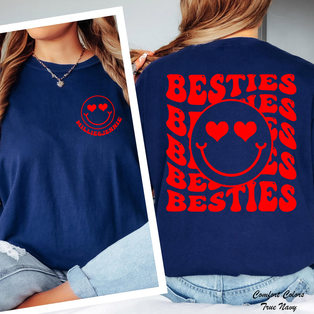 Custom Name BFF Shirts,Matching Best Friend Shirt,Personalized Gift For Fest Friend,Smile Face Best Friends Shirt,Custom BFF Birthday Gift
