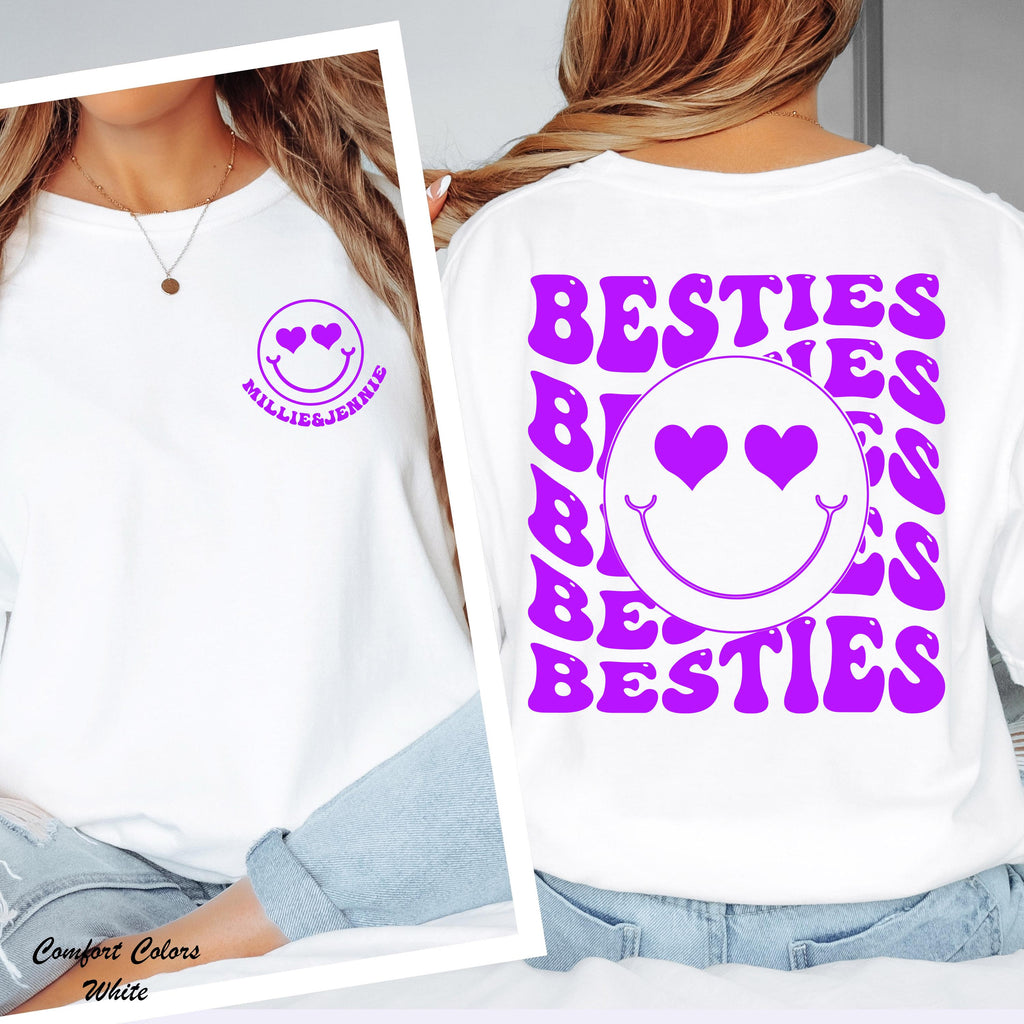 Custom Name BFF Shirts,Matching Best Friend Shirt,Personalized Gift For Fest Friend,Smile Face Best Friends Shirt,Custom BFF Birthday Gift