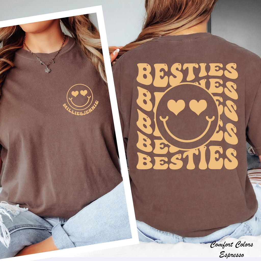Custom Name BFF Shirts,Matching Best Friend Shirt,Personalized Gift For Fest Friend,Smile Face Best Friends Shirt,Custom BFF Birthday Gift