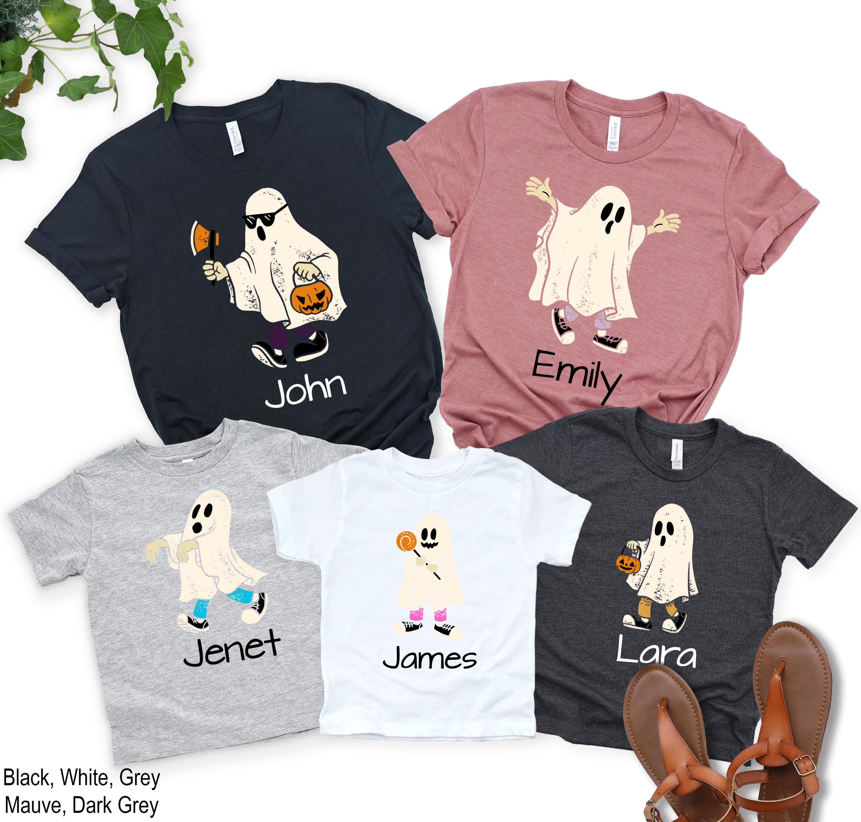 Custom Ghost Family Halloween Shirt, Personalized Spooky Family Outfit, Matching Halloween Shirts for Family, Cute Ghost Mom Dad Kids Tee