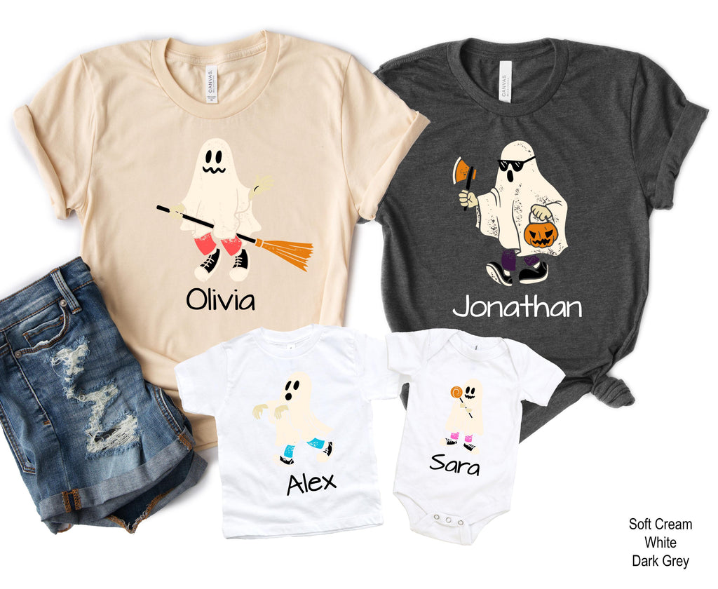 Custom Ghost Family Halloween Shirt, Personalized Spooky Family Outfit, Matching Halloween Shirts for Family, Cute Ghost Mom Dad Kids Tee