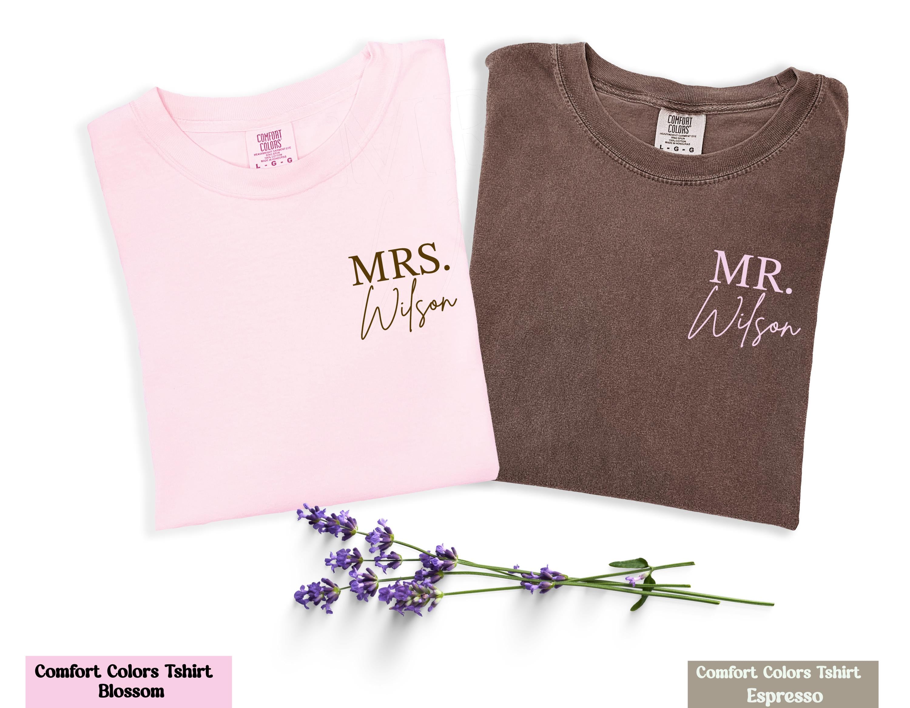 Comfort Colors Mr Mrs Last Name T-Shirt, Husband and Wife Couples Shirt, Honeymoon Shirt, Matching Wedding Tee, Custom Just Married Shirts