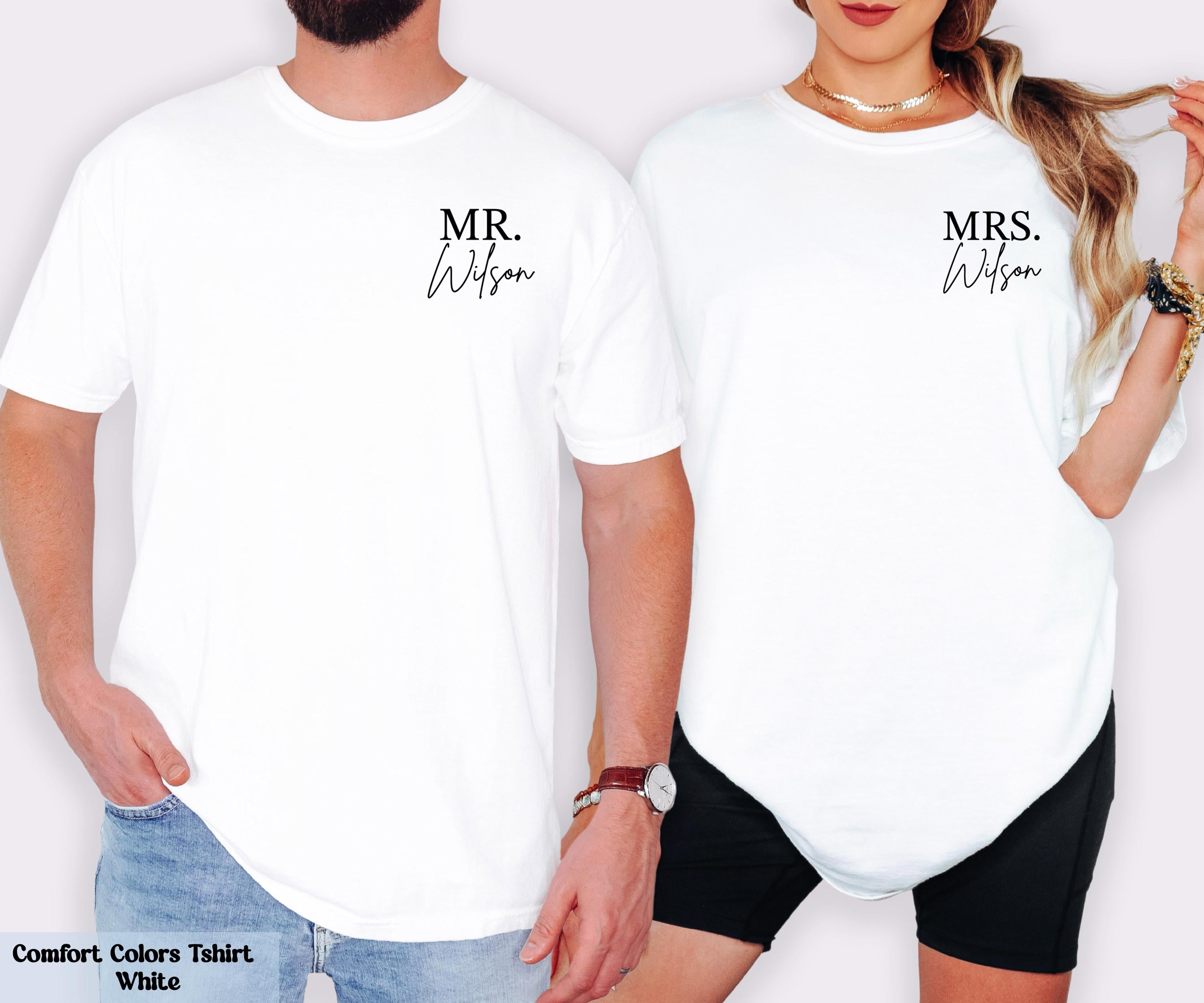 Comfort Colors Mr Mrs Last Name T-Shirt, Husband and Wife Couples Shirt, Honeymoon Shirt, Matching Wedding Tee, Custom Just Married Shirts