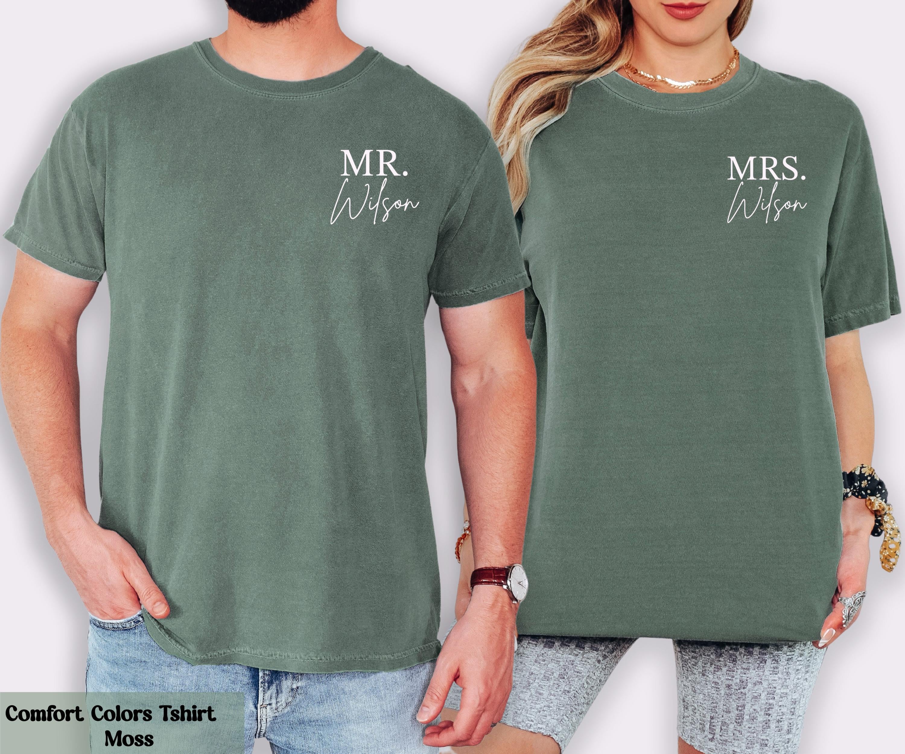 Comfort Colors Mr Mrs Last Name T-Shirt, Husband and Wife Couples Shirt, Honeymoon Shirt, Matching Wedding Tee, Custom Just Married Shirts