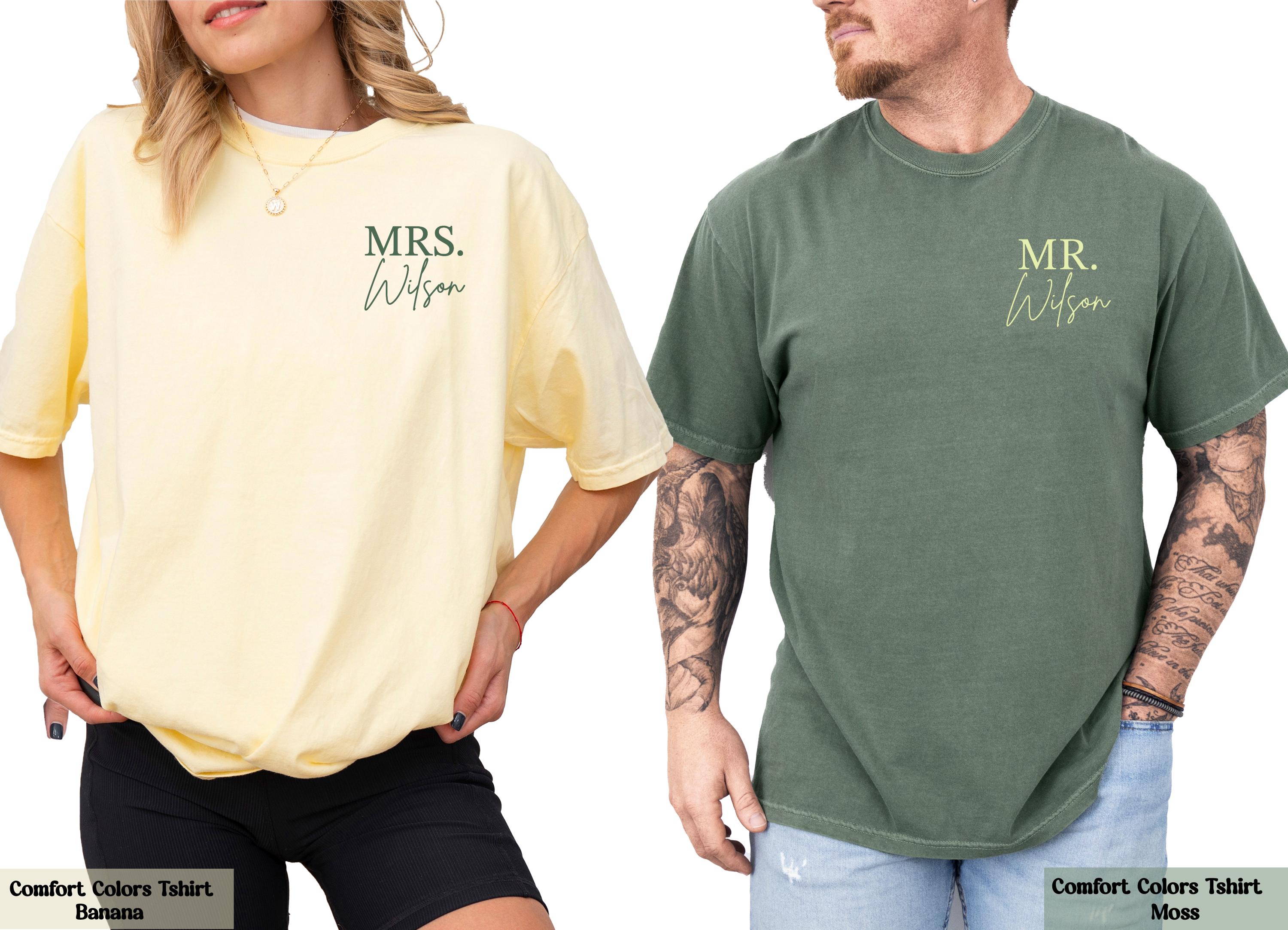 Comfort Colors Mr Mrs Last Name T-Shirt, Husband and Wife Couples Shirt, Honeymoon Shirt, Matching Wedding Tee, Custom Just Married Shirts